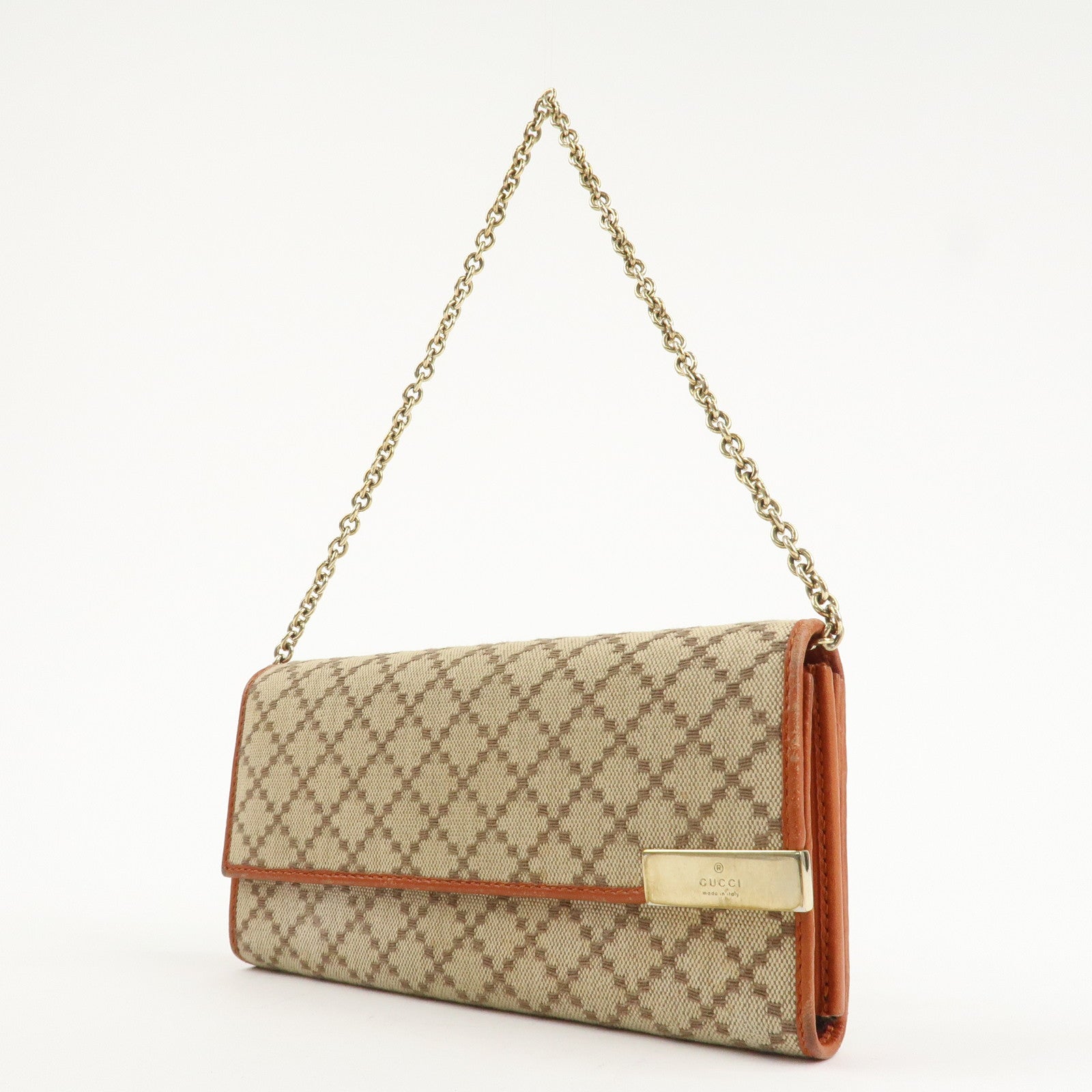 GUCCI Diamante Canvas Chain Strap Long Wallet Hand Bag Beige 269541 Used