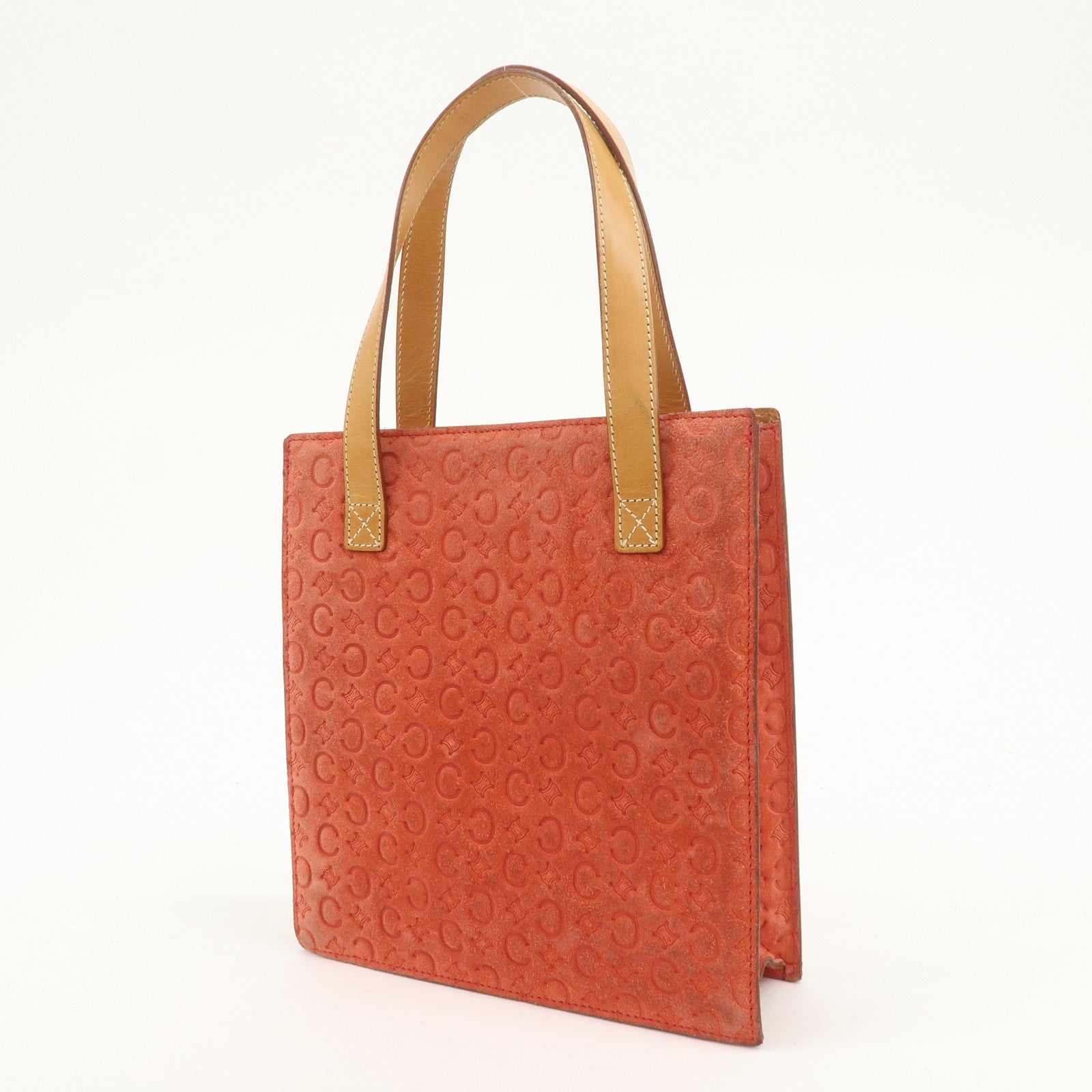 CELINE C Macadam Suede Leather Tote Bag Hand Bag Orange Light Brown
