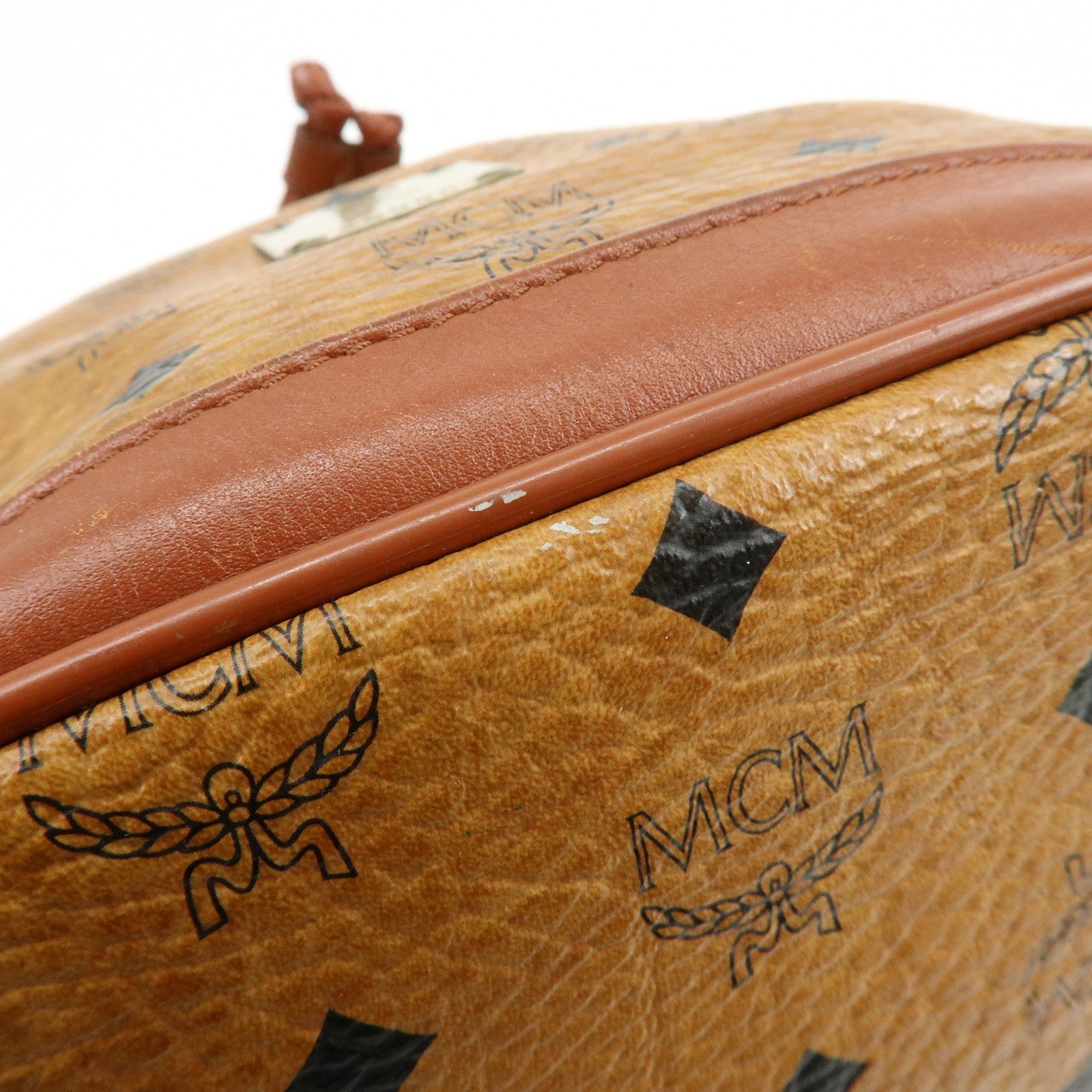 MCM Visetos Leather Drawstring Shoulder Bag Crossbody Bag Brown