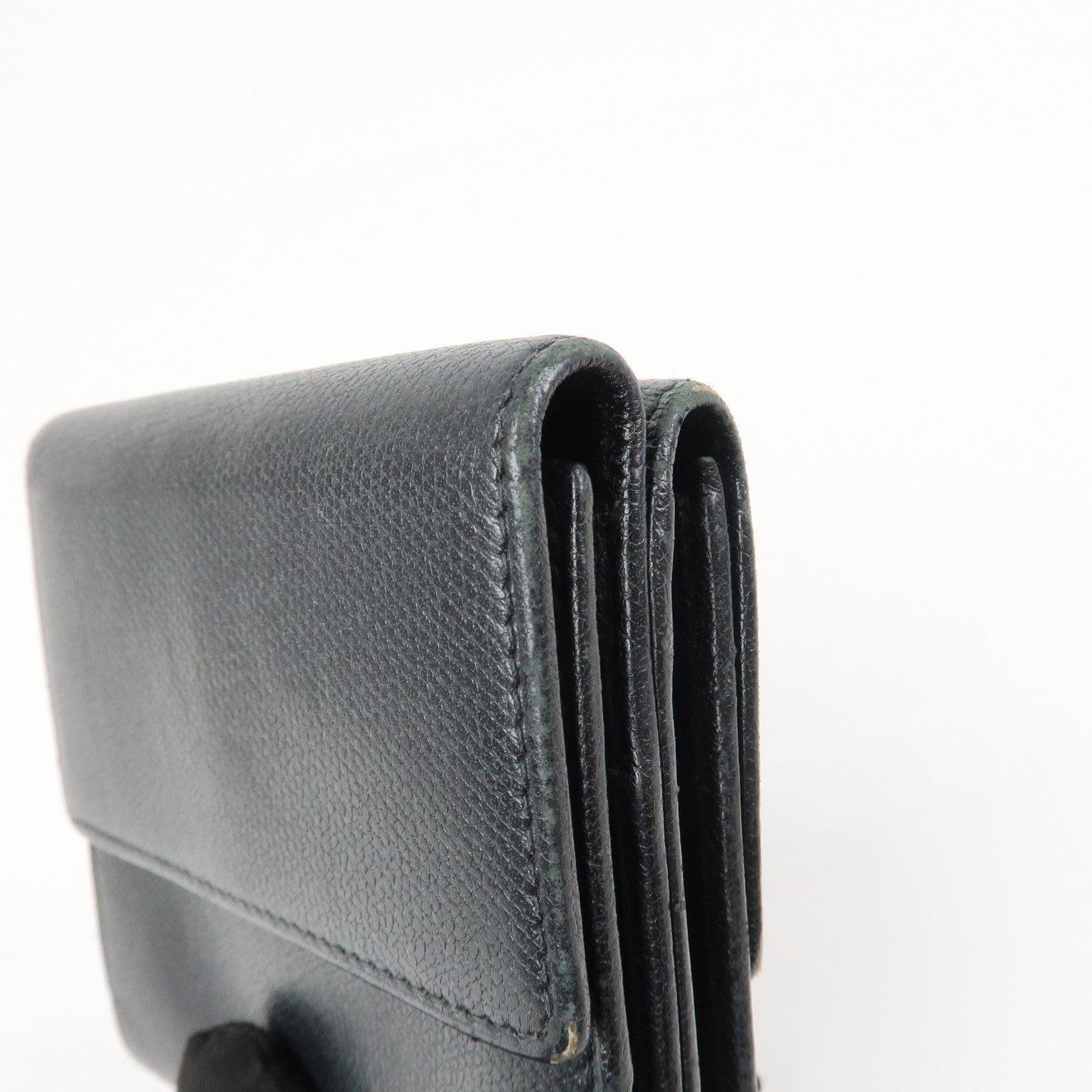 CHANEL COCO Button Leather W Hook Compact Wallet Black A20902