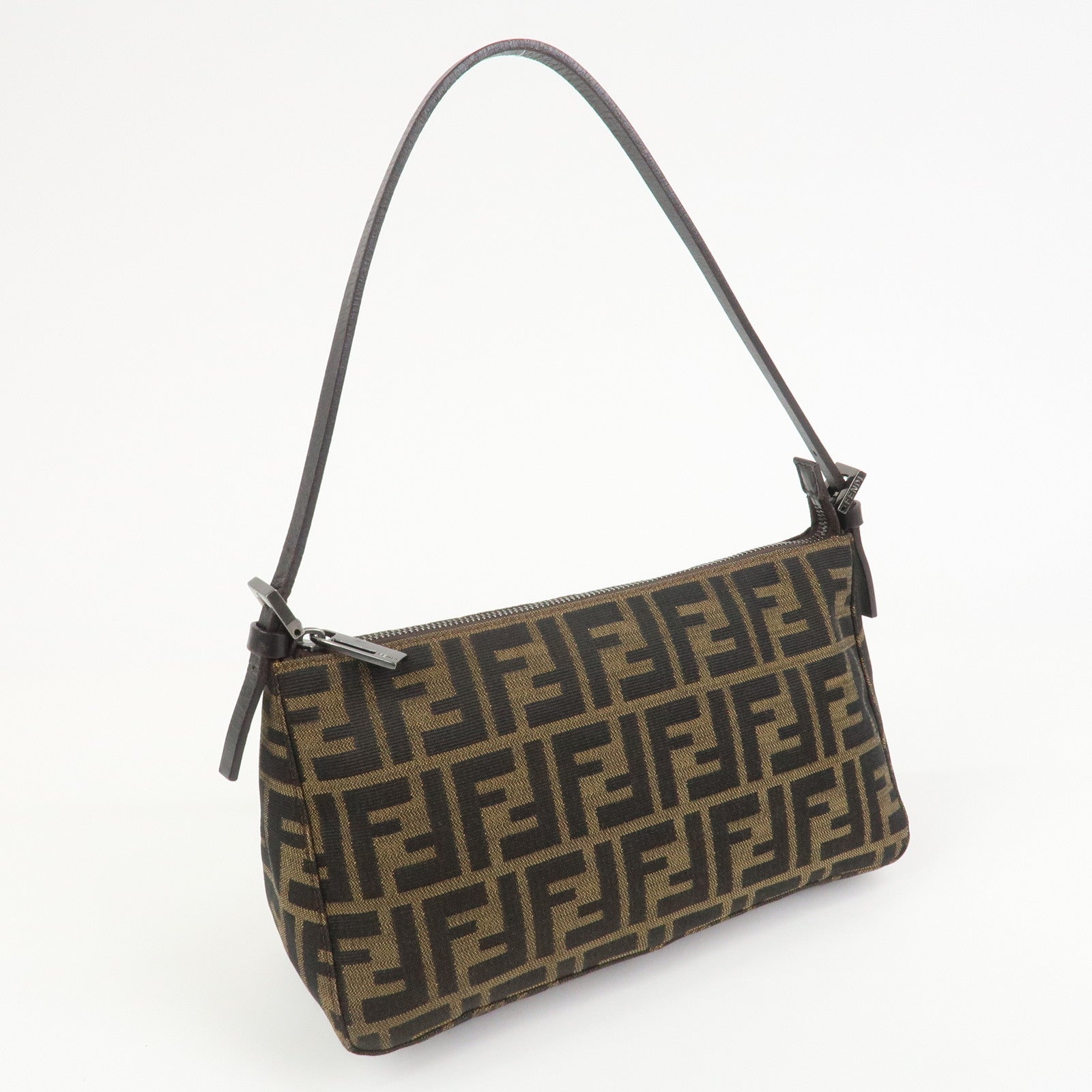 FENDI Zucca Canvas Leather Hand Bag Shoulder Bag Brown 8BR156