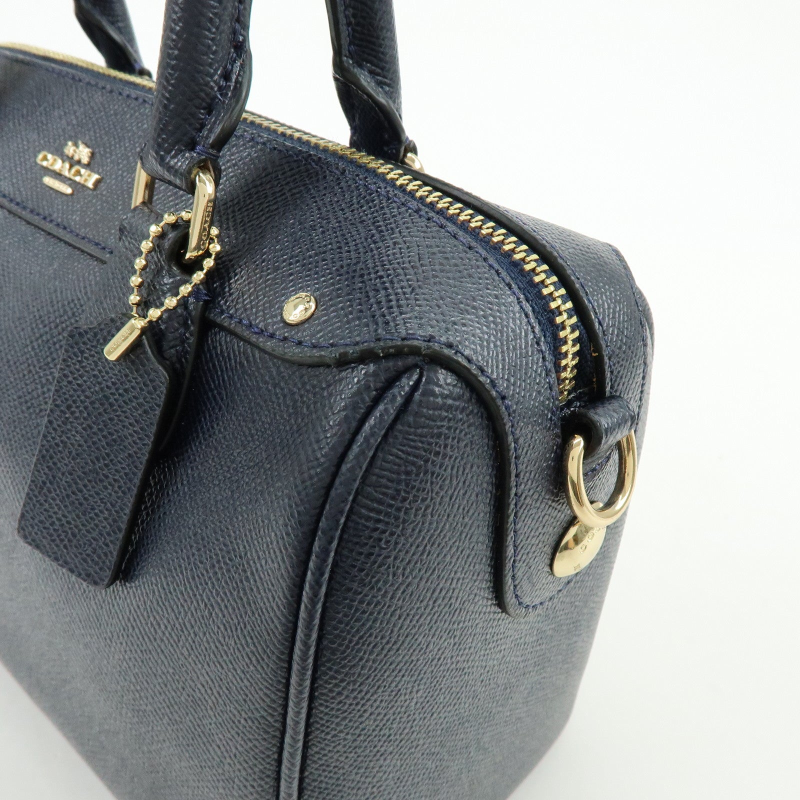 COACH Leather 2Way Shoulder Bag Hand Bag Navy