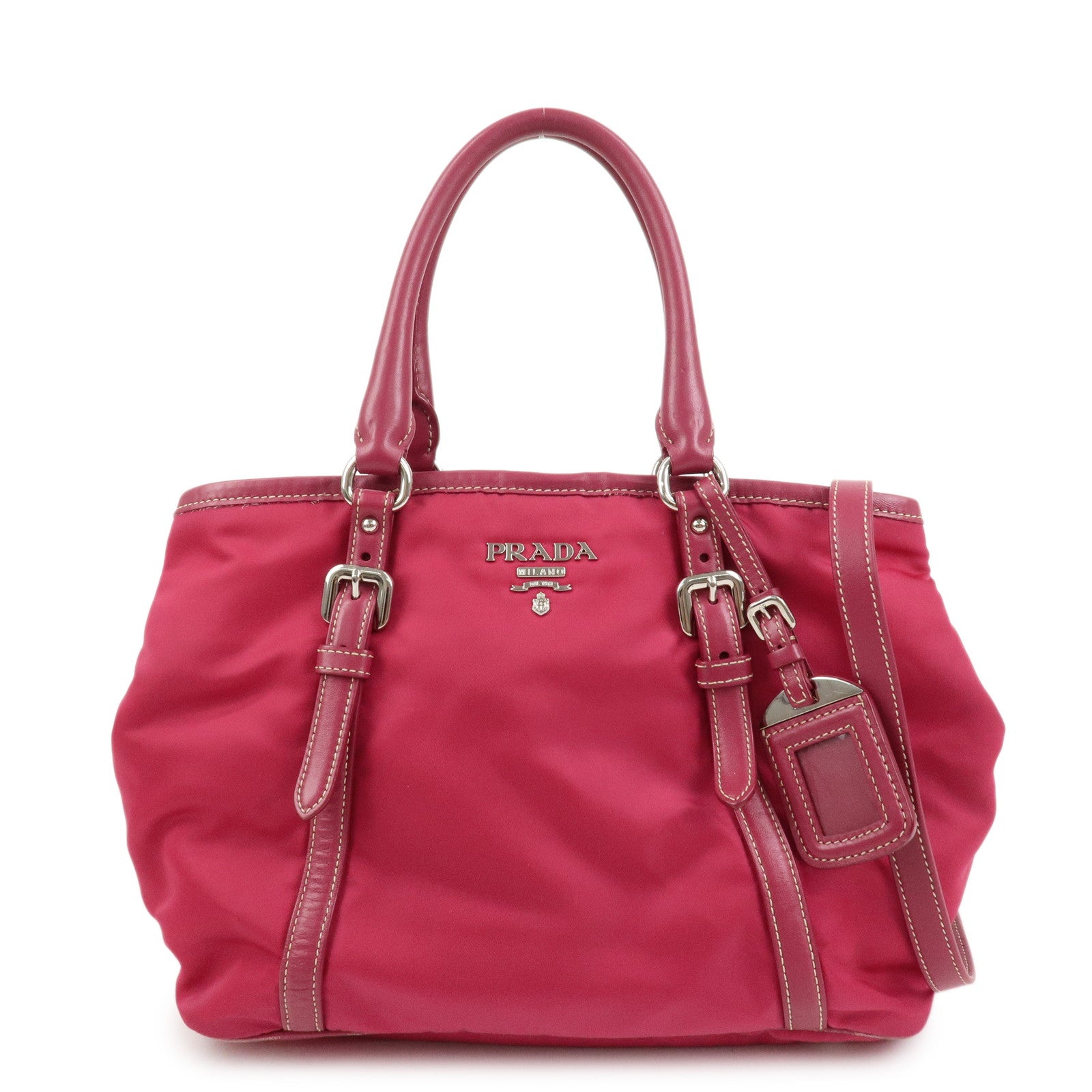 PRADA Logo Nylon Leather 2Way Bag Tote Bag Shoulder Bag Pink BN1841