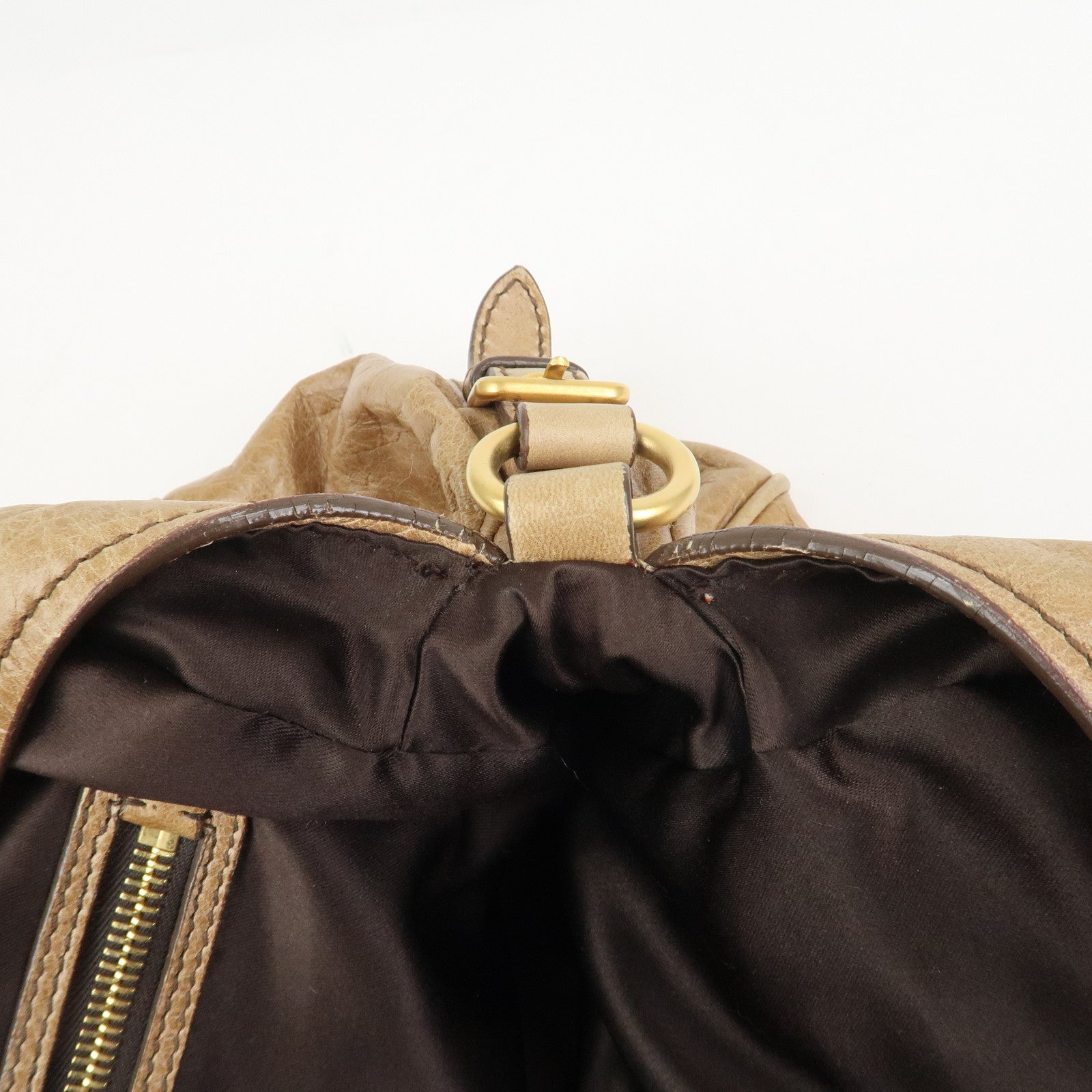 MIU MIU Logo Leather Hand Bag Boston Bag Light Brown