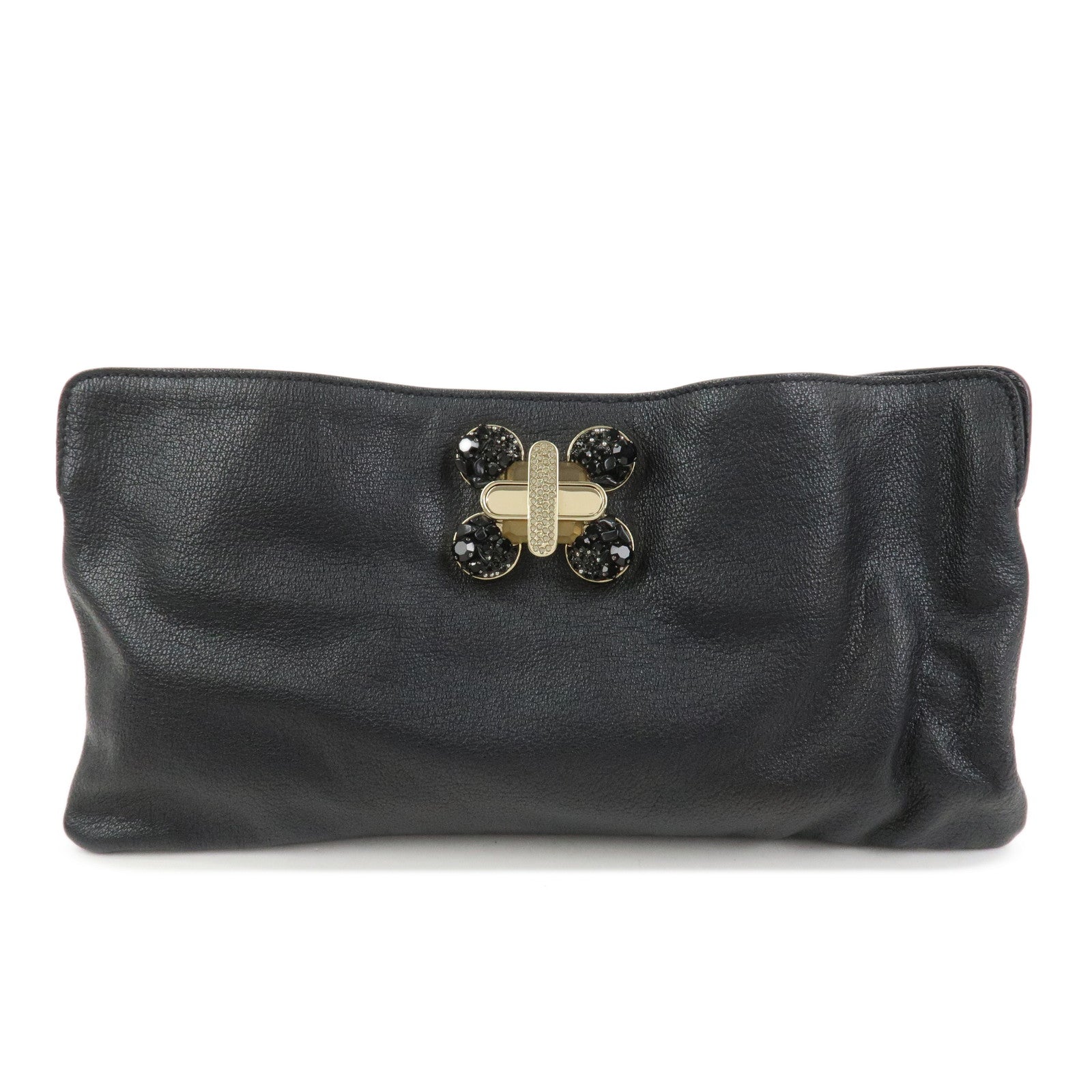 Chloe Leather Rhinestone Clutch Bag Hand Bag Black