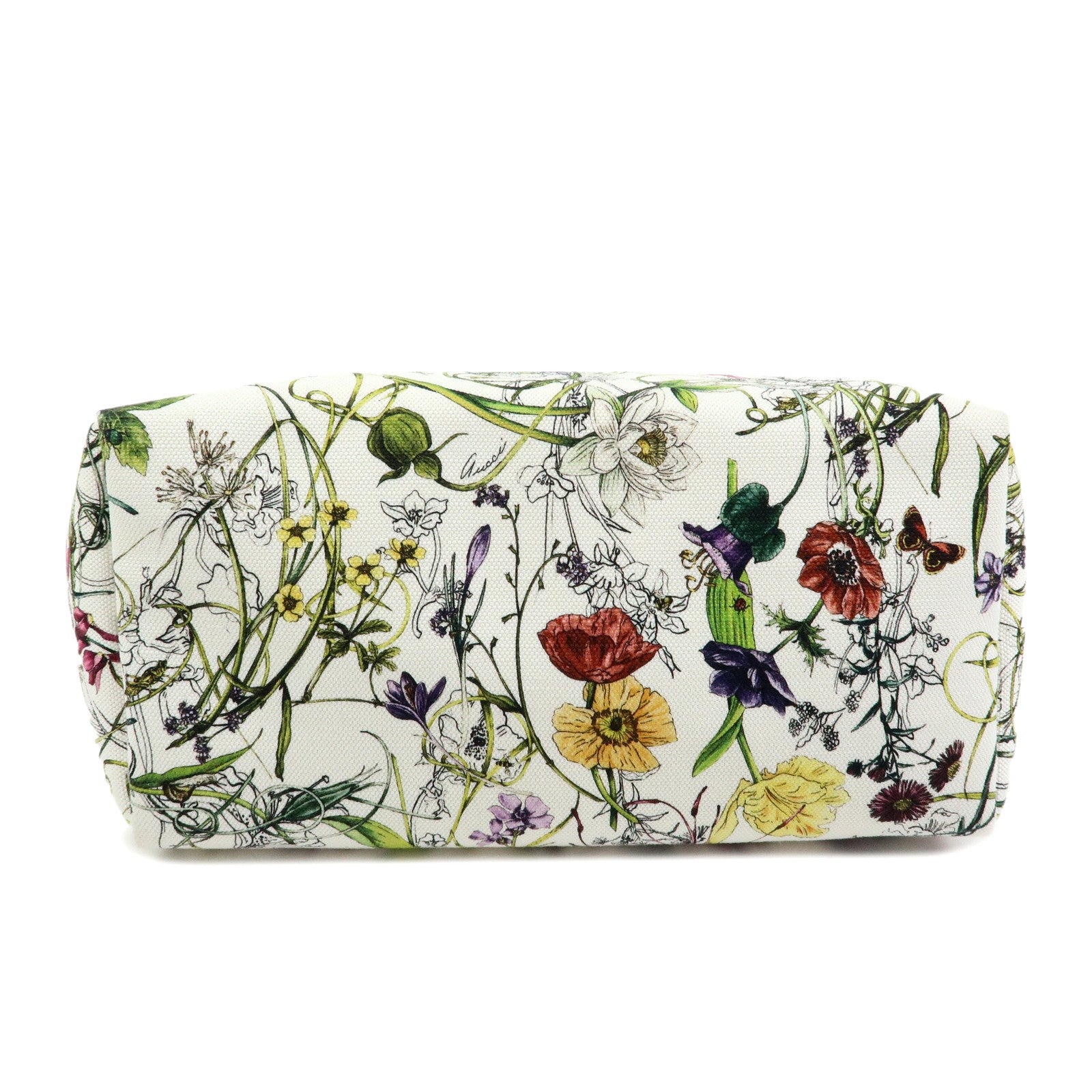 GUCCI Flora Canvas Leather Flower Tote Bag Hand Bag White 282439