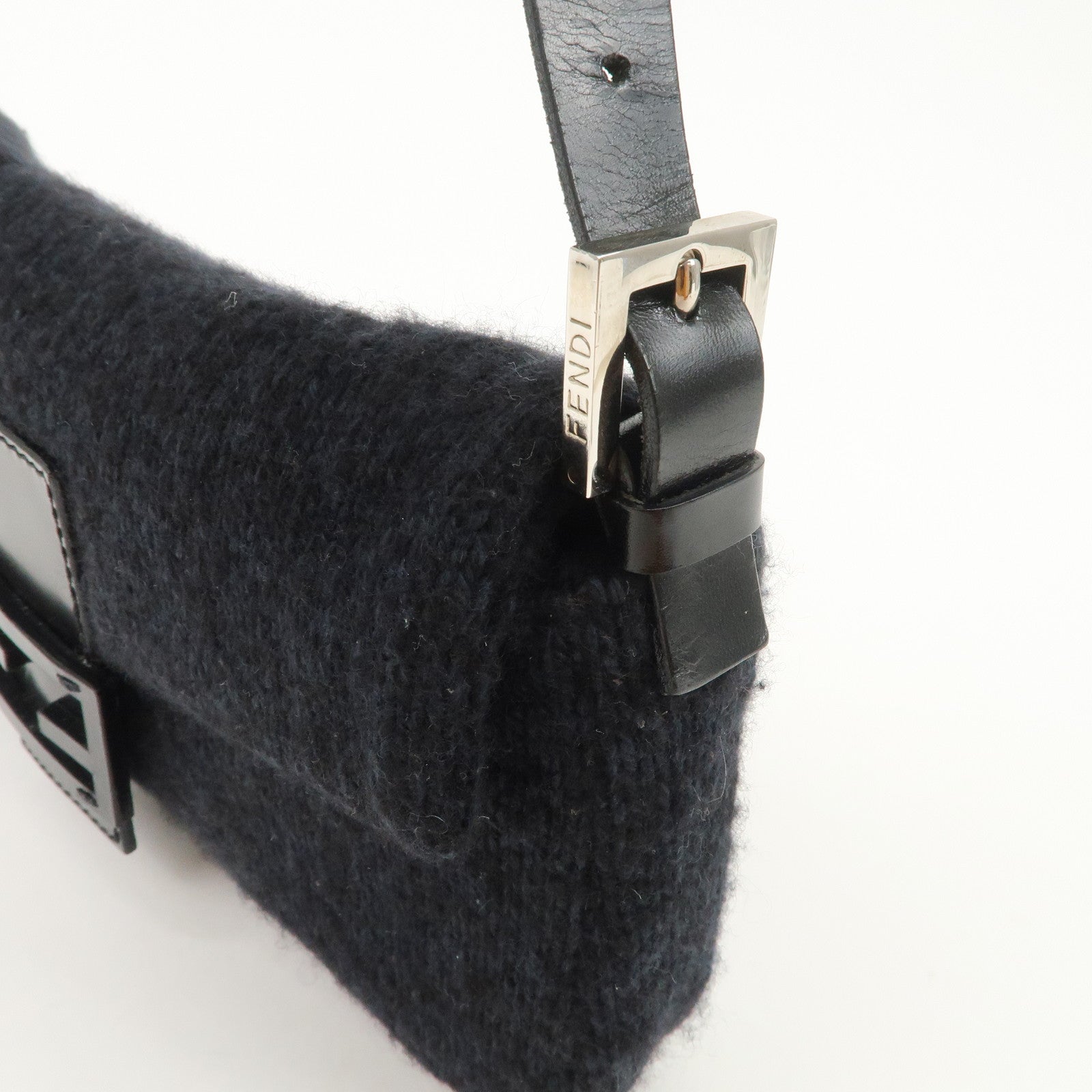 FENDI Mamma Baguette Knit Leather Shoulder Bag Dark Navy 26424