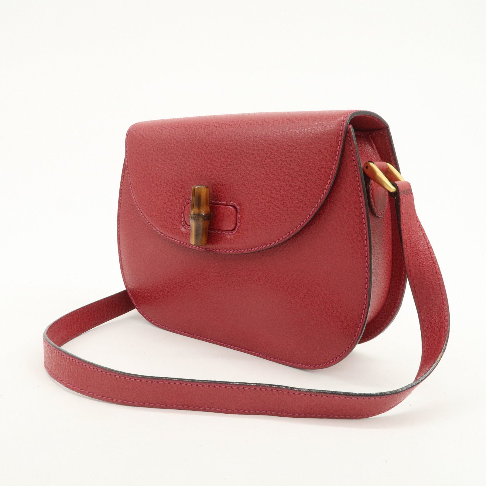 GUCCI Bamboo Leather Shoulder Bag Crossbody Bag Red 001・113・1622