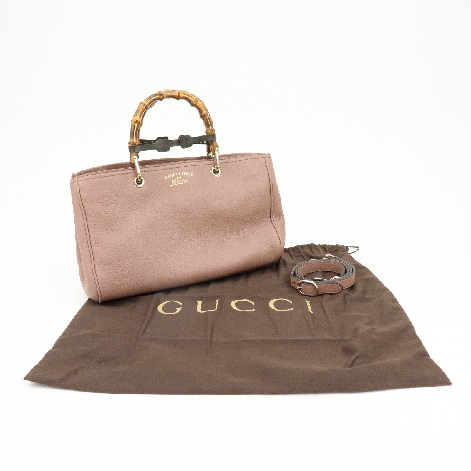 GUCCI Bamboo Shopper Medium 2Way Bag Shoulder Bag Pink Beige 323660