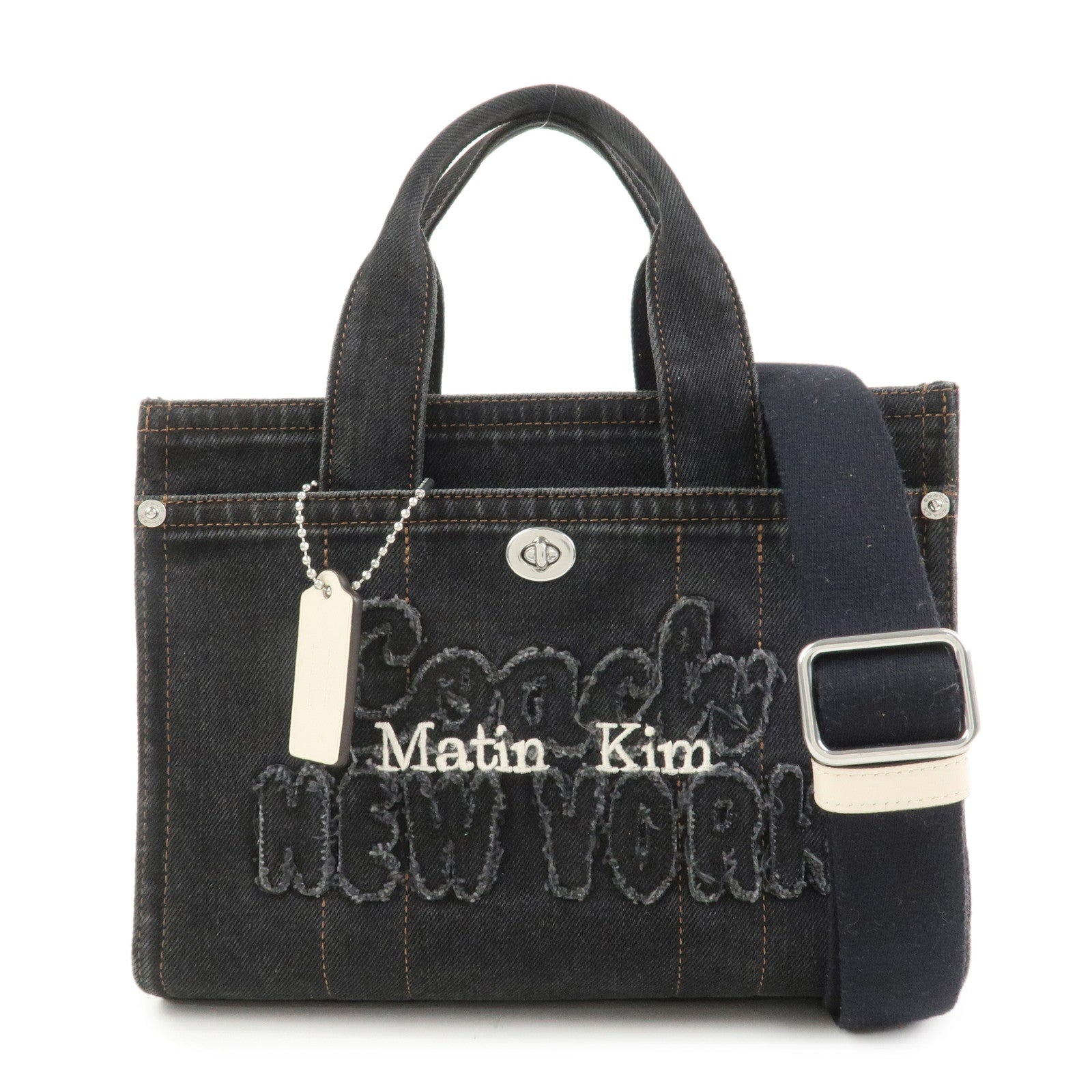 COACH Denim Leather 2Way Shoulder Bag Hand Bag Black