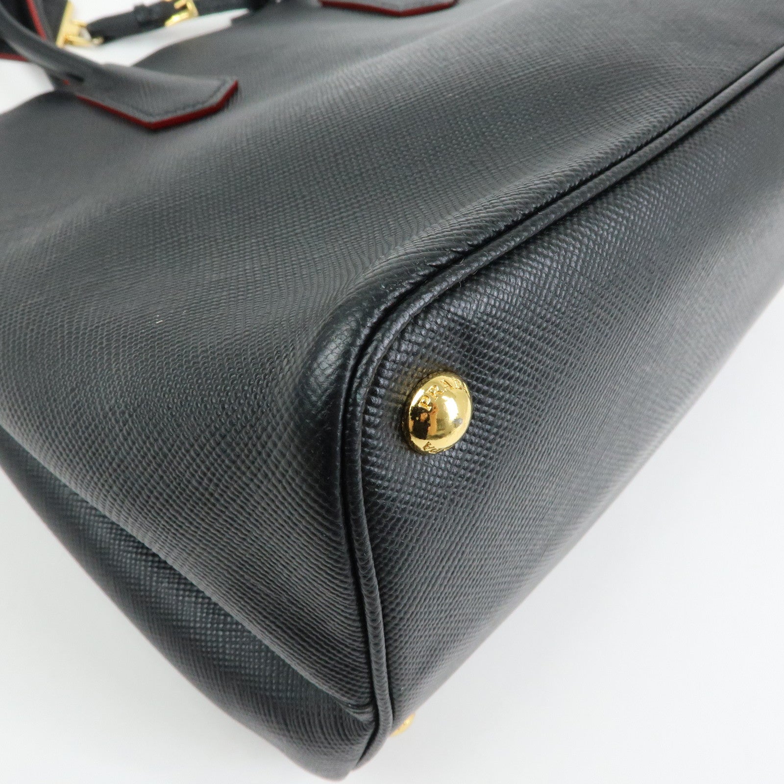 PRADA Triangle Logo Saffiano Leather Tote Bag Hand Bag Black BN2756