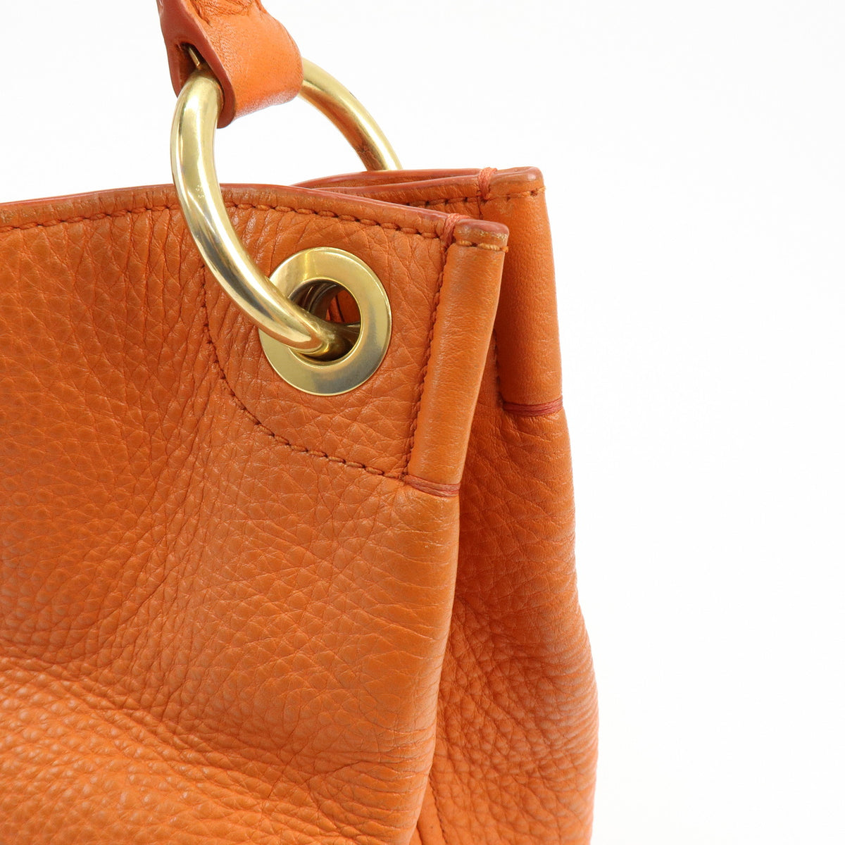PRADA Logo Leather Shoulder Bag Tote Bag Hand Bag Orange BR4829