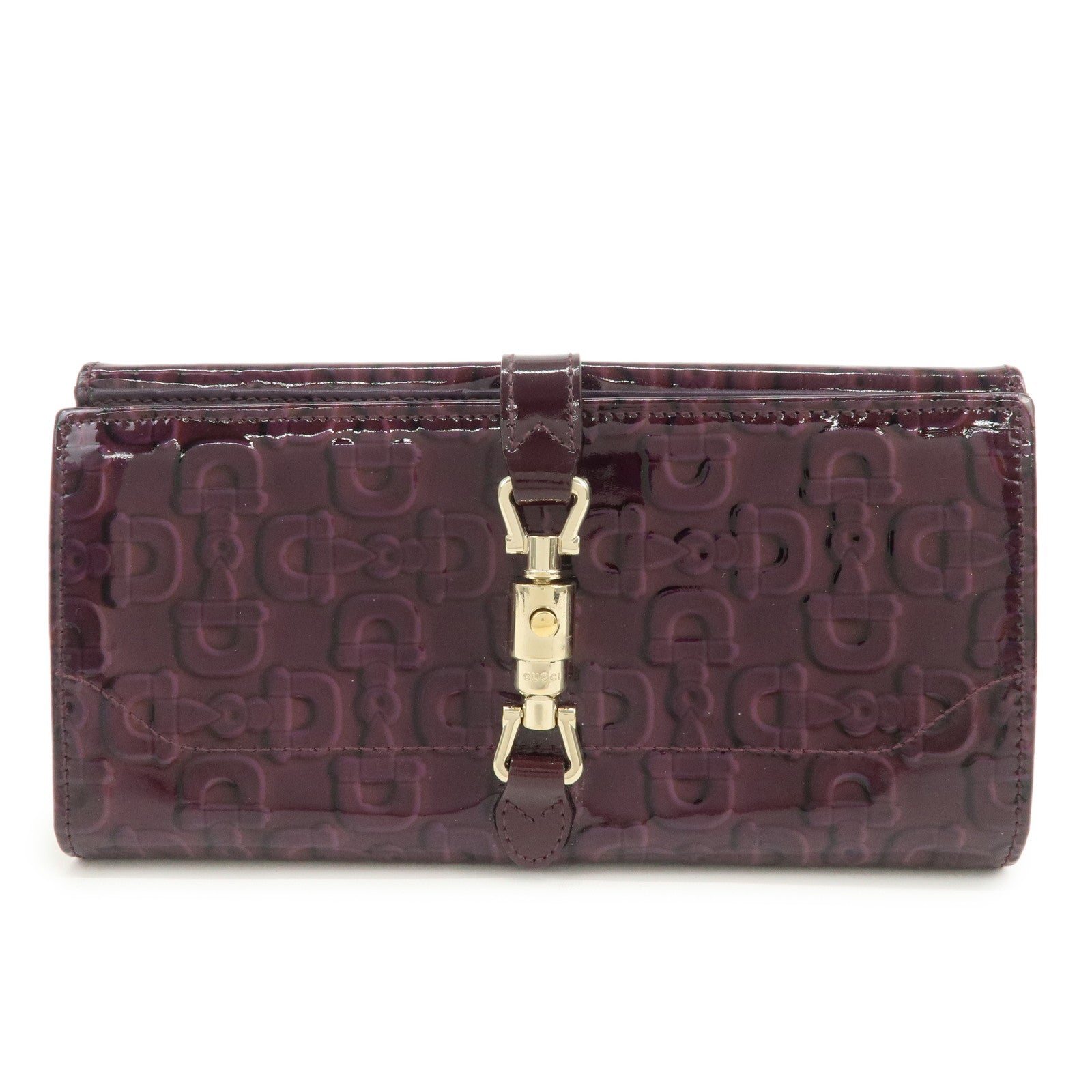 GUCCI New Jackie Logo Patent Leather Long Flap Wallet Purple 141430