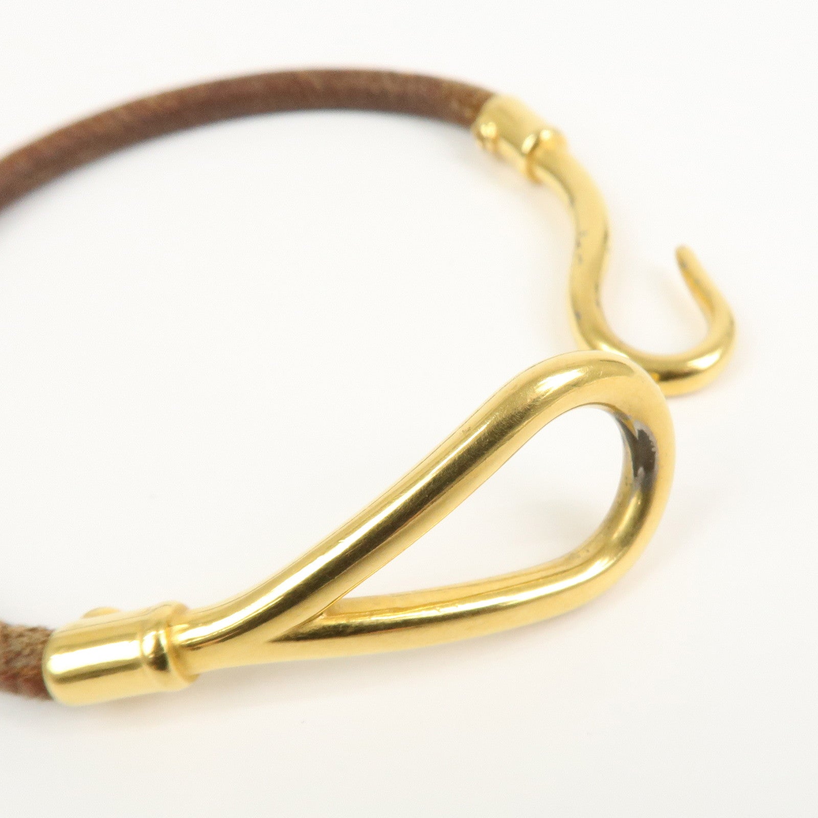 HERMES Jumbo Leather Metal Choker Bracelet Brown Gold
