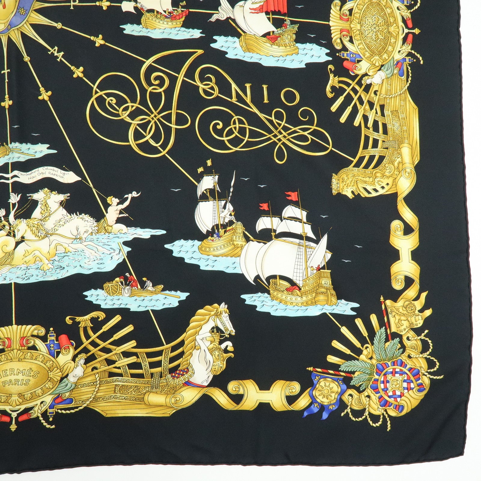 HERMES Carre 90 Set of 2 Silk 100% Scarf Black Gold Brown