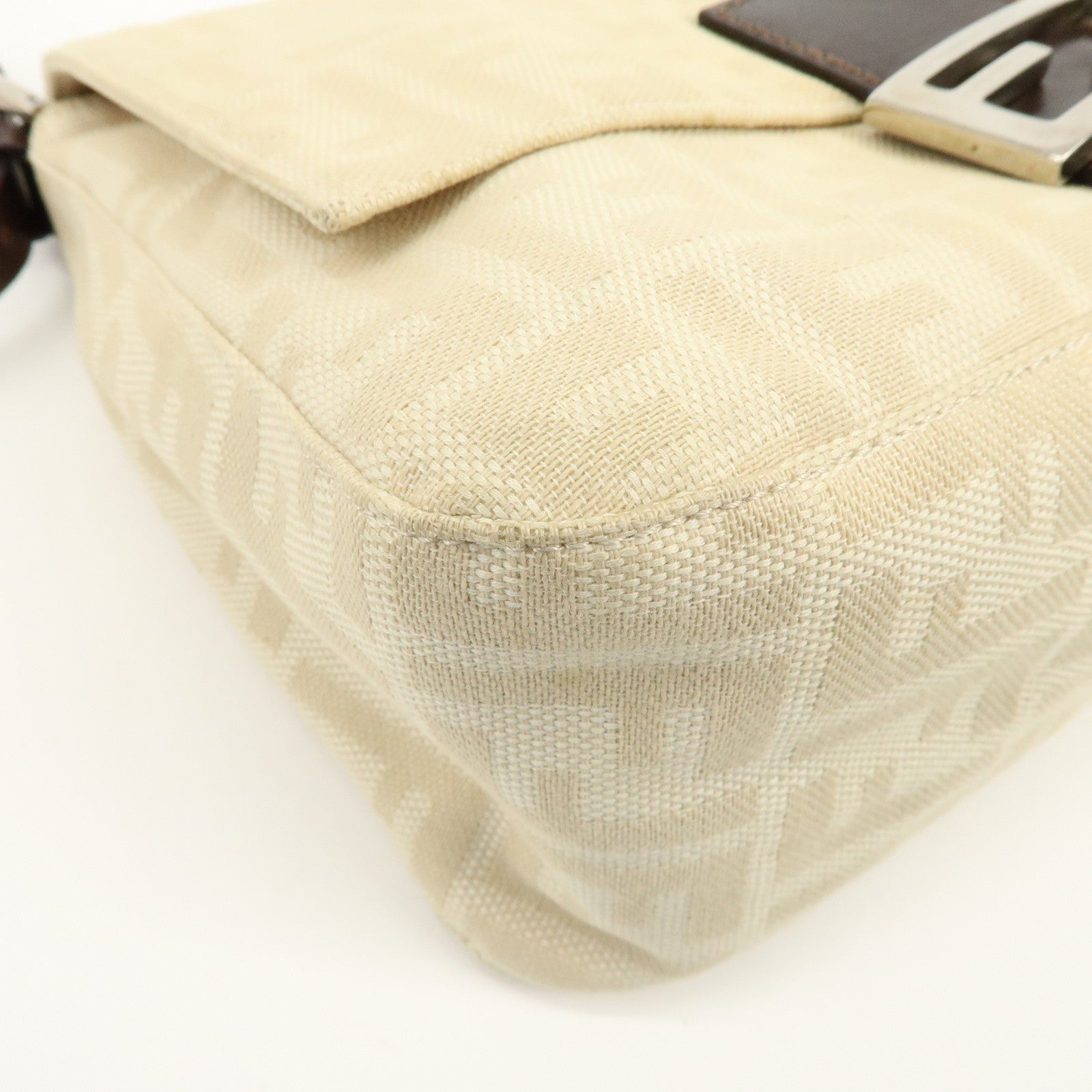 FENDI Mamma Baguette Zucca Canvas Leather Shoulder Bag Ivory 26325