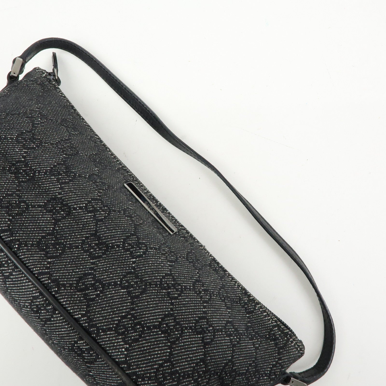 GUCCI Boat Bag GG Denim Leather Hand Bag Navy Black 07198