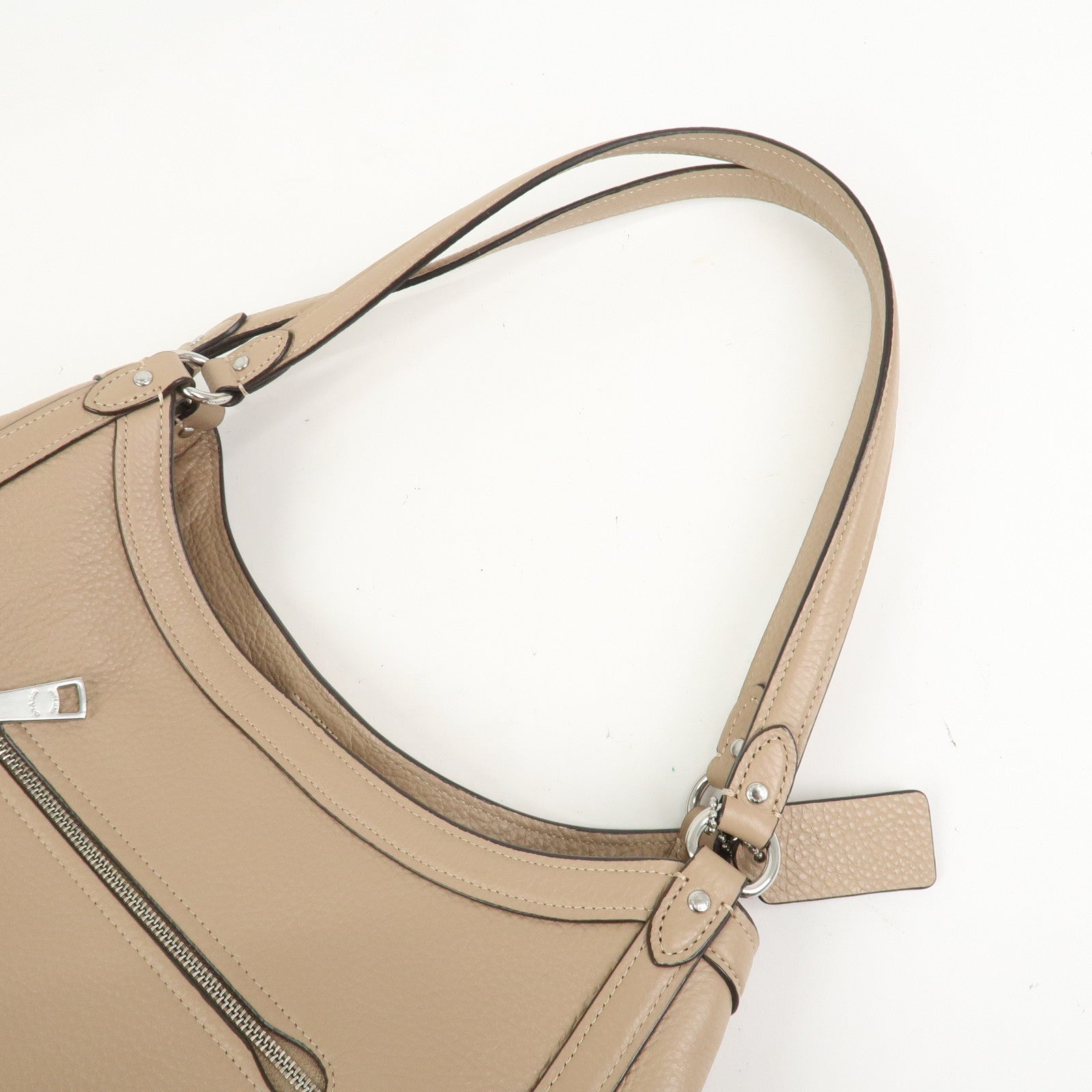 COACH Logo Leather Shoulder Bag Hand Bag Beige