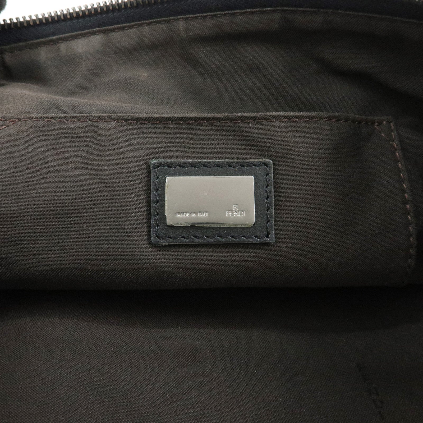 FENDI Zucchino Canvas Leather Tote Bag Hand Bag Black