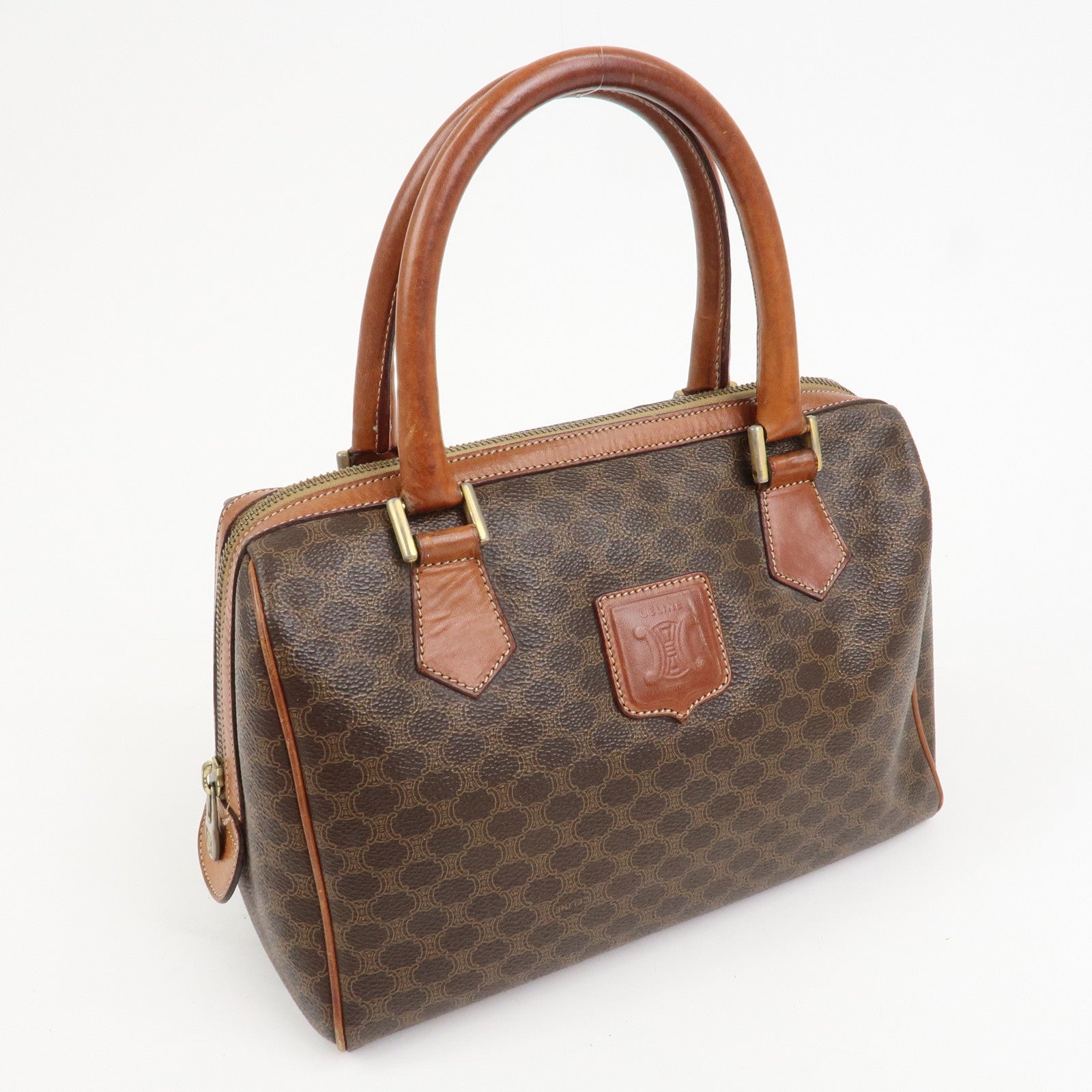 CELINE Macadam PVC Leather Boston Bag Hand Bag Brown