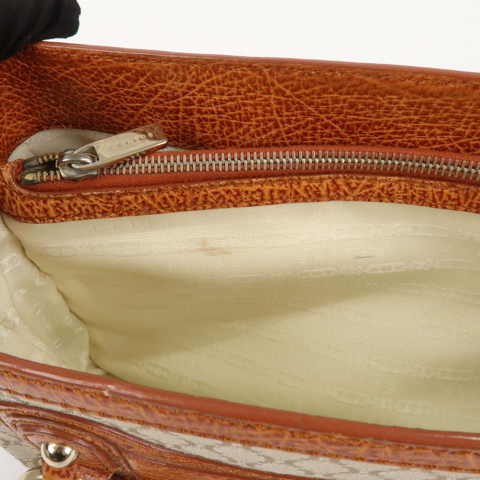 CELINE Macadam Canvas Leather Boogie Bag Hand Bag Beige Brown Used