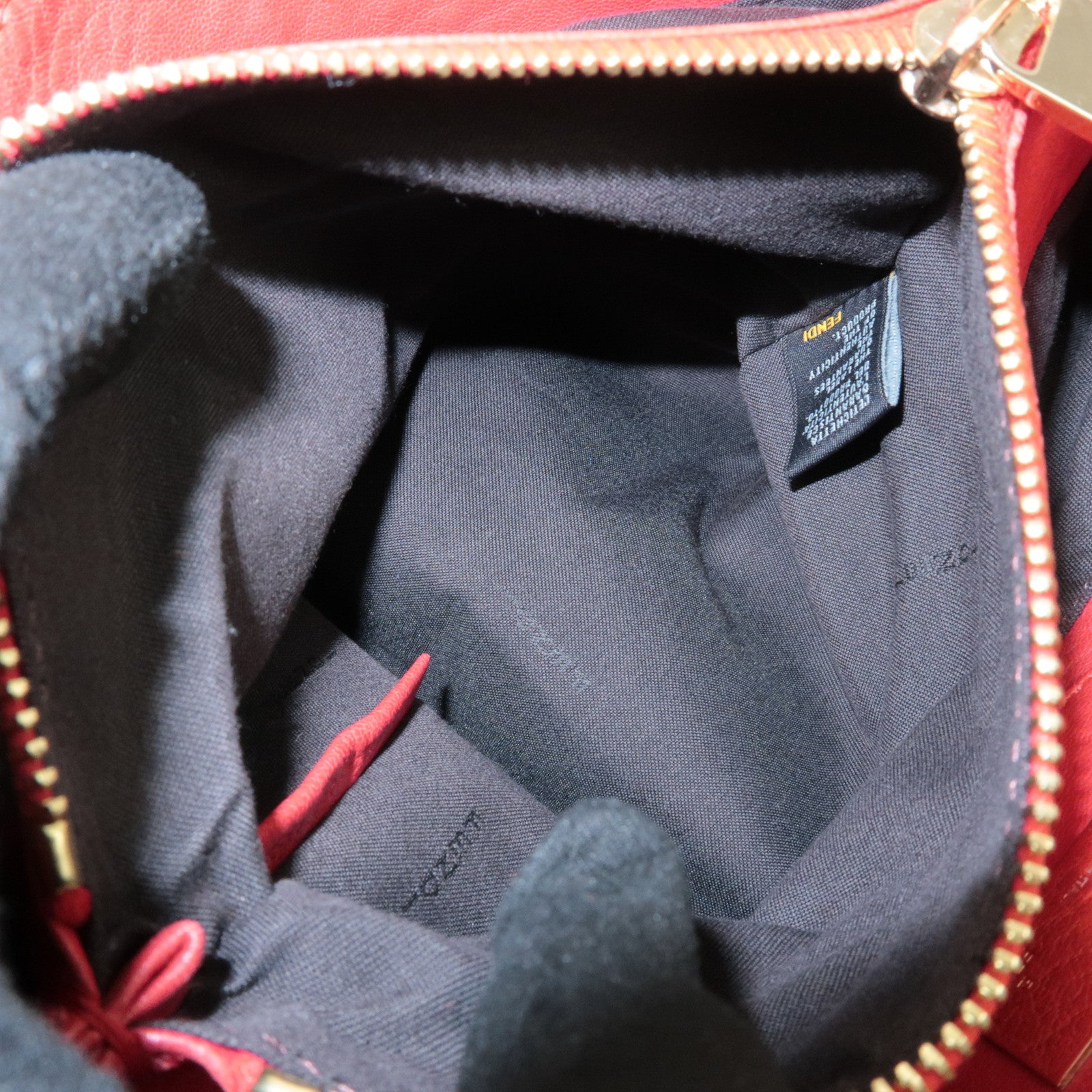 FENDI Leather Mia Chain Shoulder Bag Red Gold Hardware 8BR615 Used