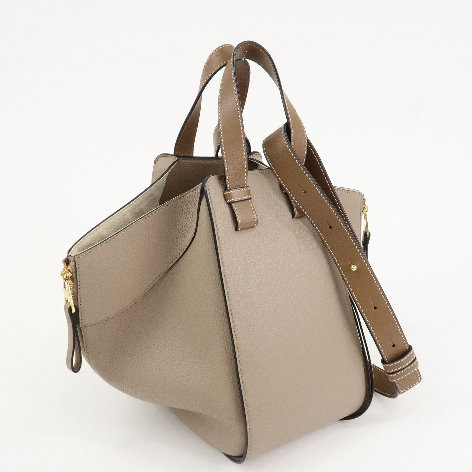 LOEWE Anagram Leather Hammock Small Shoulder Bag Greige Used