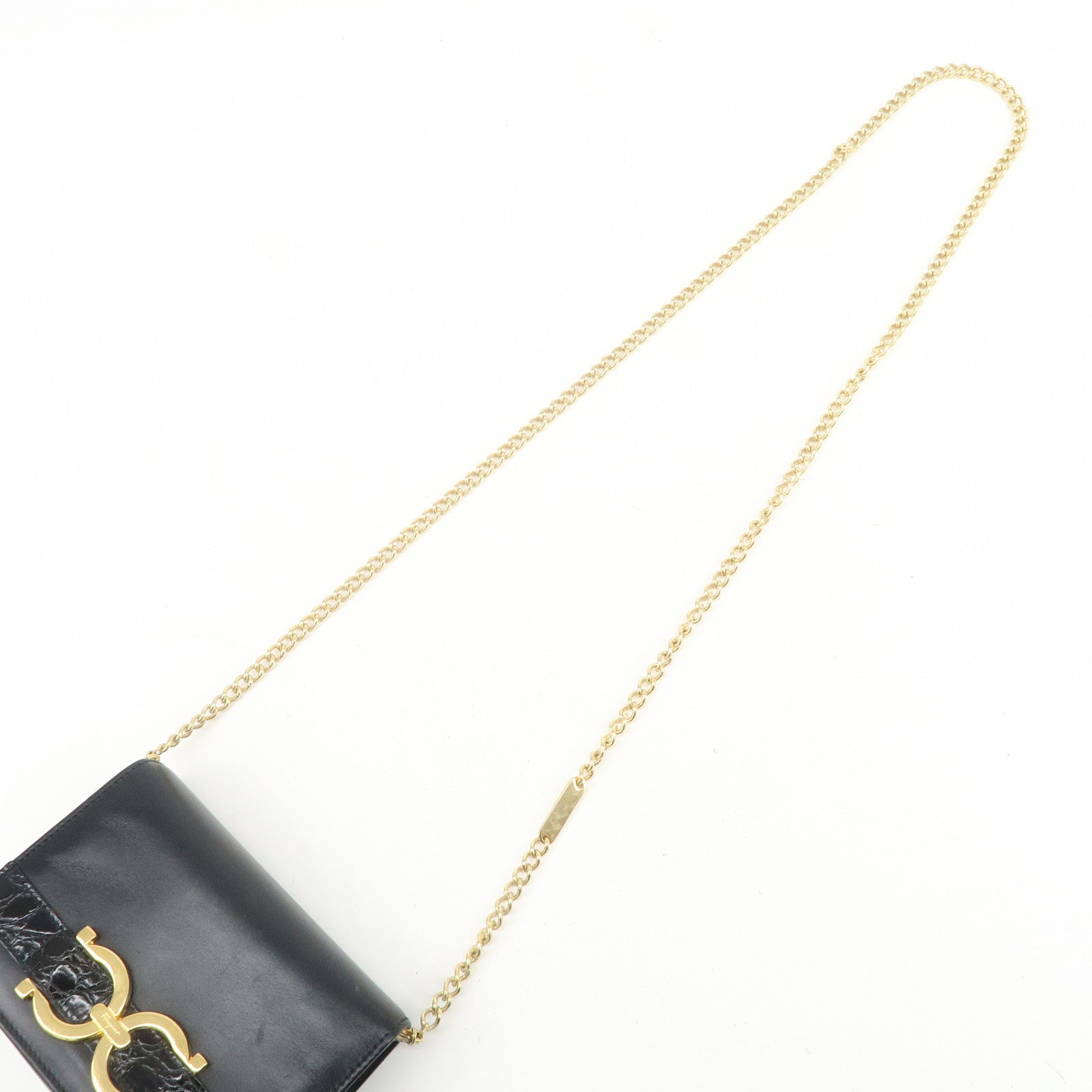 Ferragamo Gancini Embossed Leather Chain Shoulder Bag Black