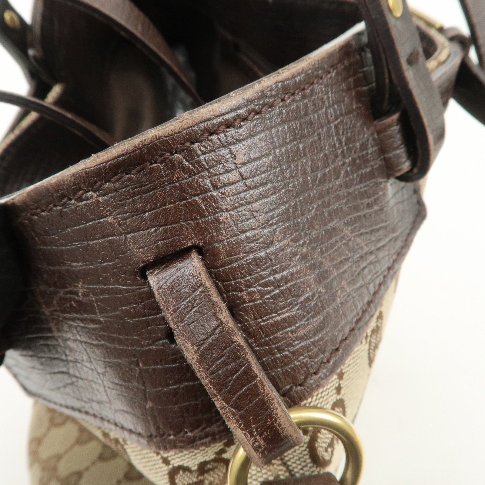 GUCCI GG Monogram Canvas Leather Tote Bag Shoulder Bag Brown 107757