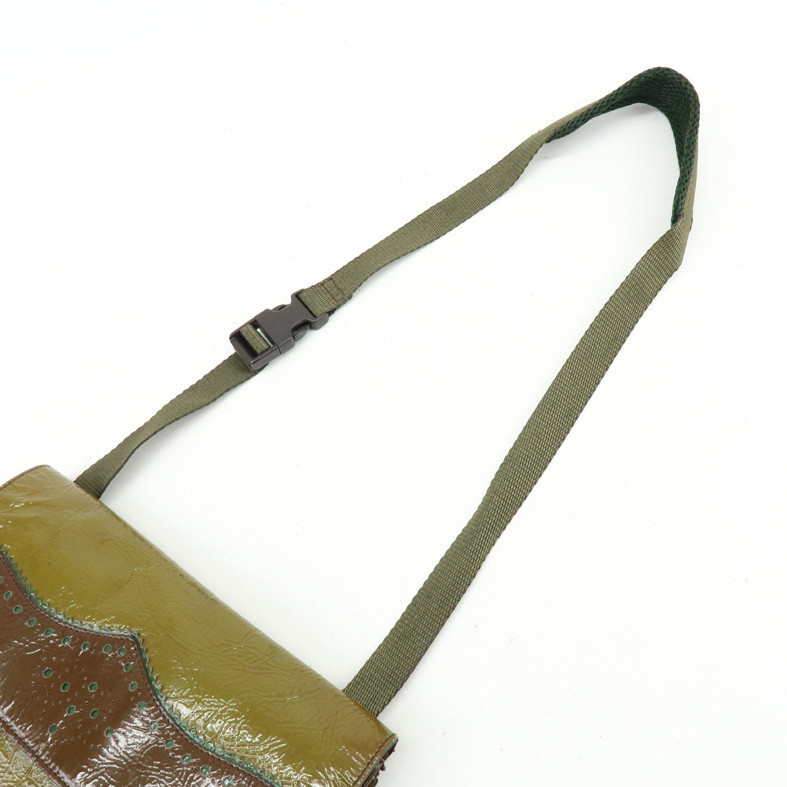 MIU MIU Patent Leather Nylon Shoulder Bag Khaki Brown