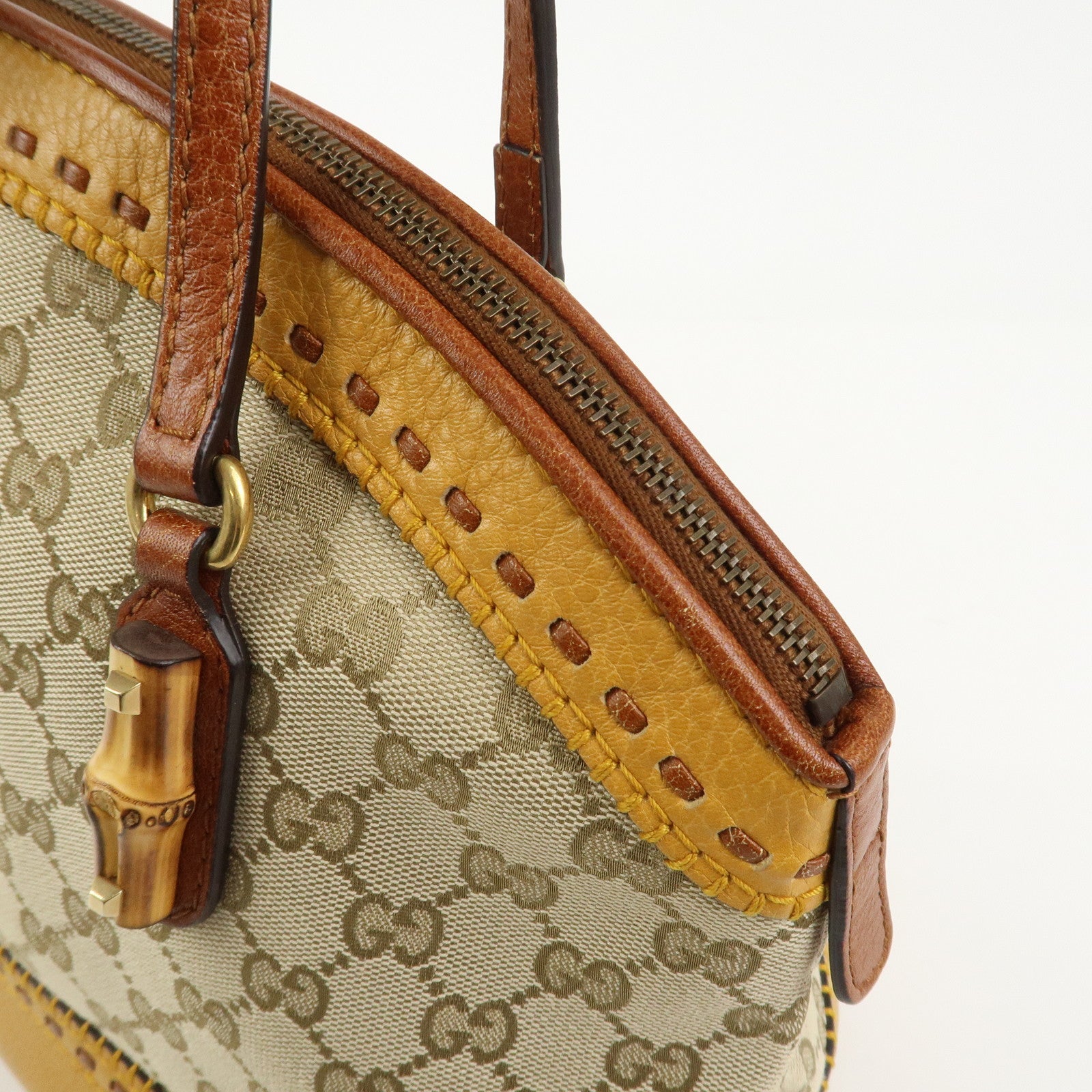 GUCCI Bamboo GG Canvas Leather Crafty Tote Bag Brown 339002
