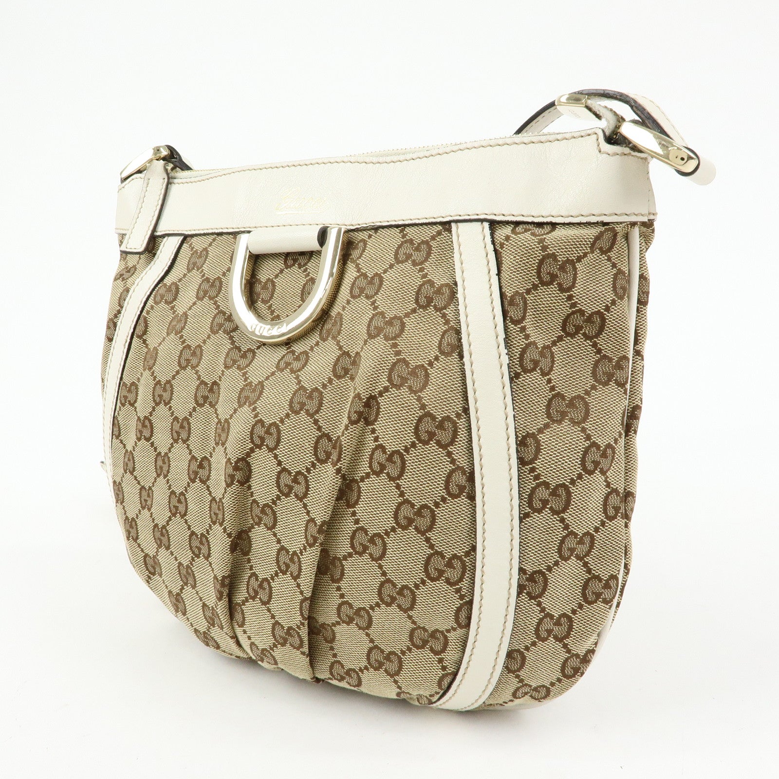 GUCCI Abbey GG Canvas Leather Shoulder Bag Beige White 203257