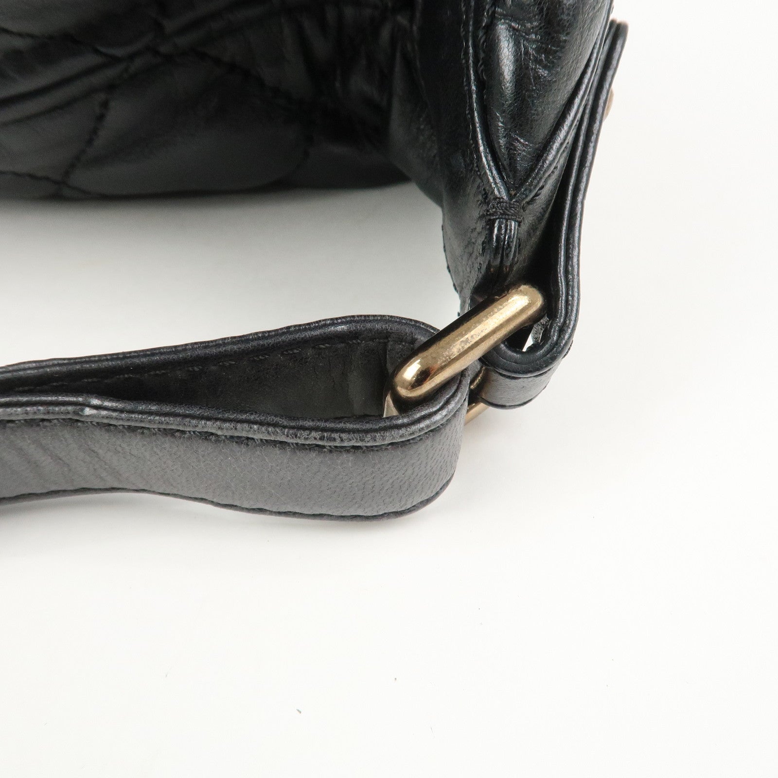 CHANEL Matelasse COCO Mark Lamb Skin Shoulder Bag Hand Bag Black