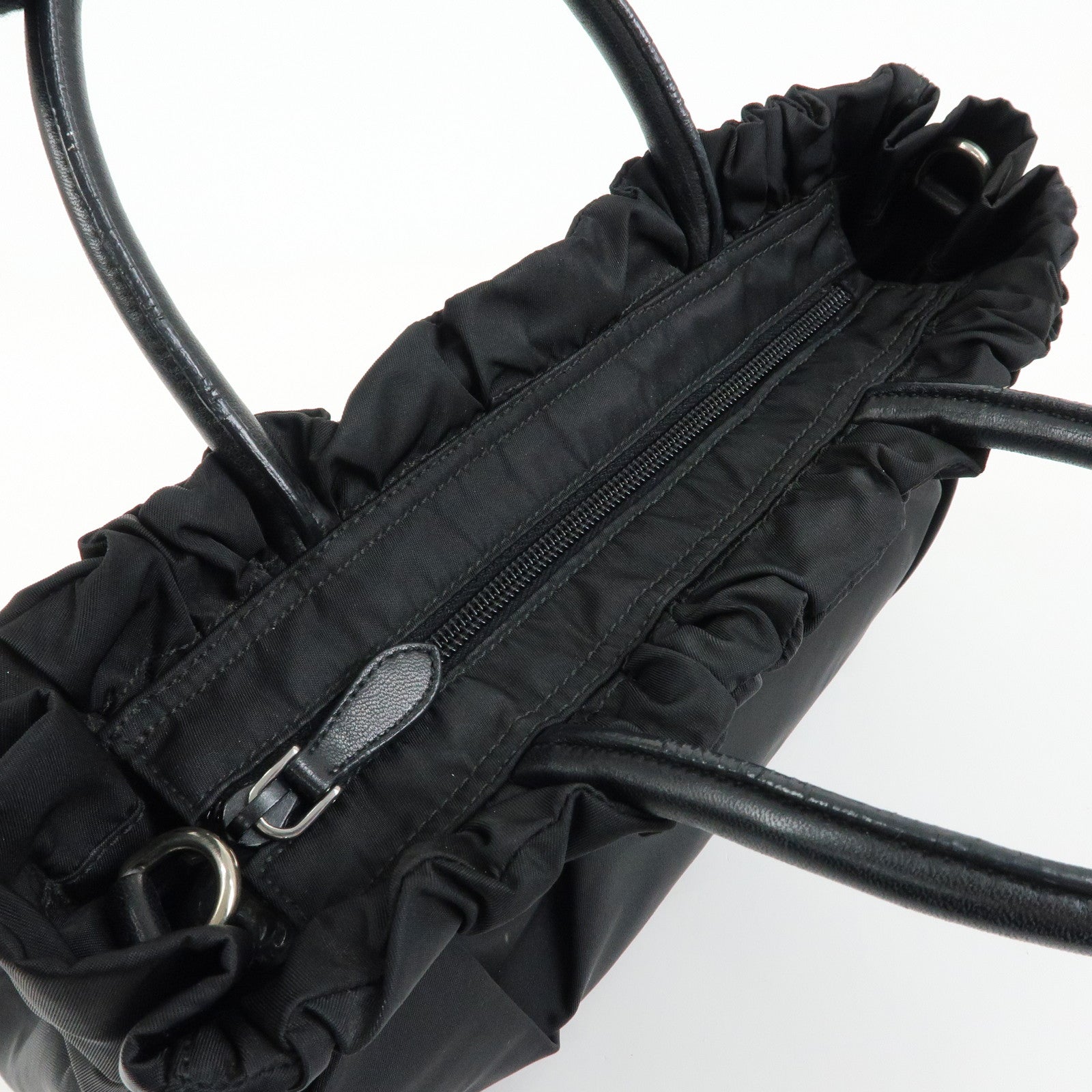 PRADA Triangle Logo Ribbon Nylon Leather 2Way Hand Bag Black BN1631