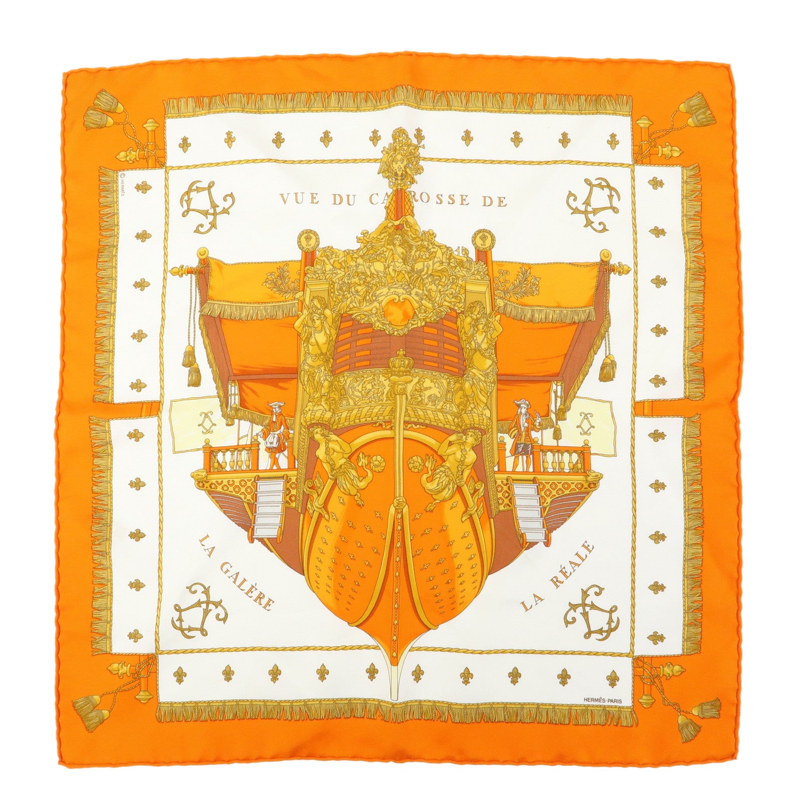 HERMES Carre 45 Silk 100% Scarf VUE DU CAROSSE LA GALERE LA REALE