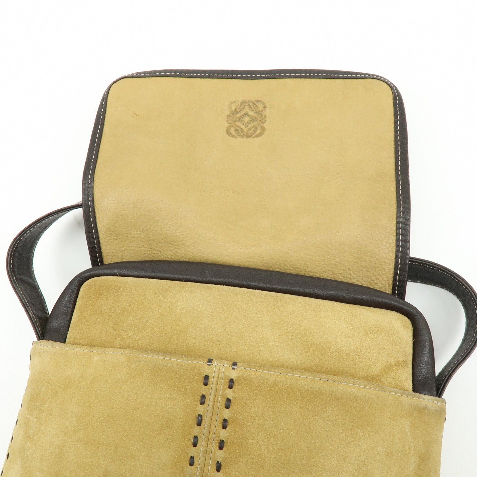 LOEWE Anagram Suede Leather Shoulder Bag Crossbody Bag Beige