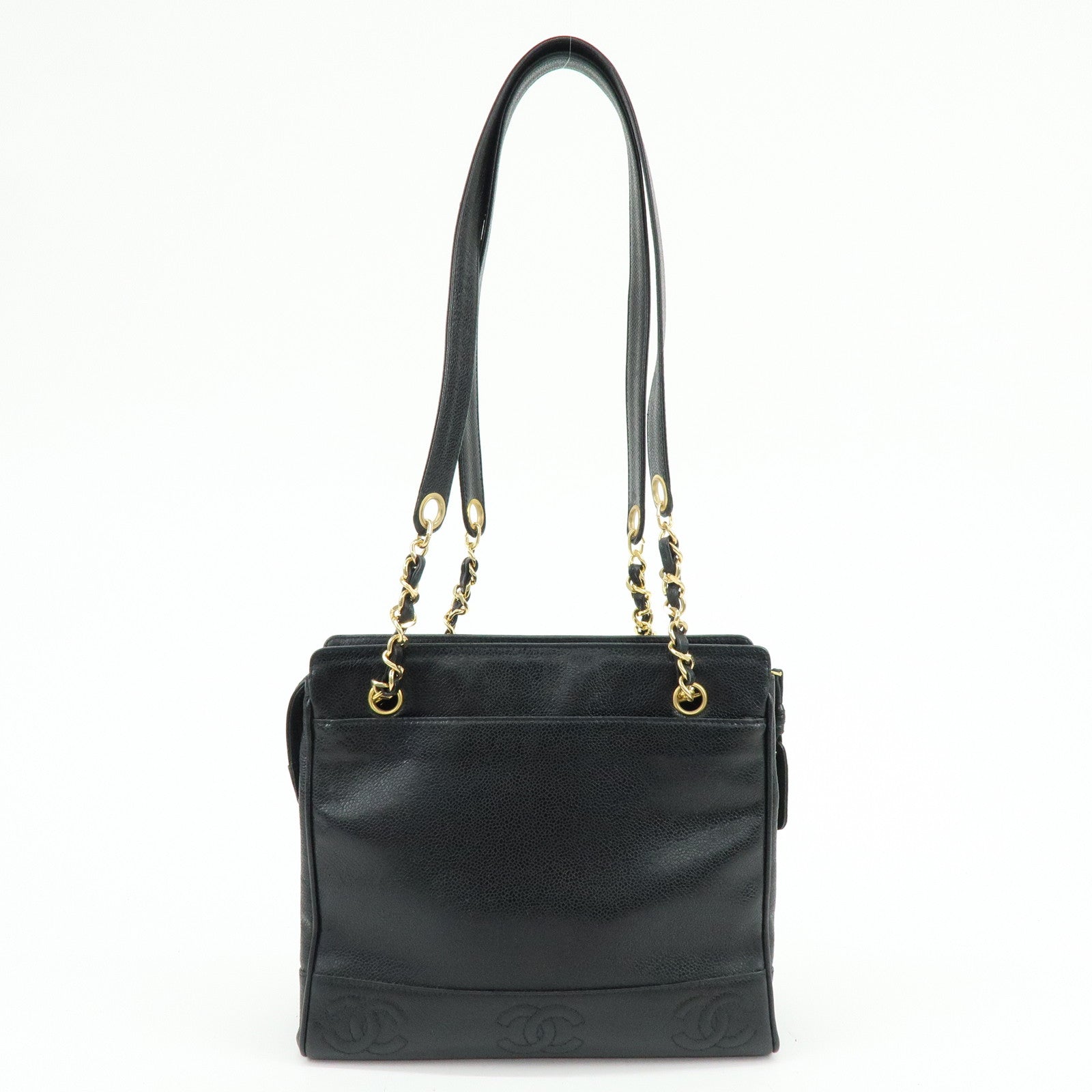 CHANEL Triple COCO Mark Caviarskin Chain Shoulder Bag Black