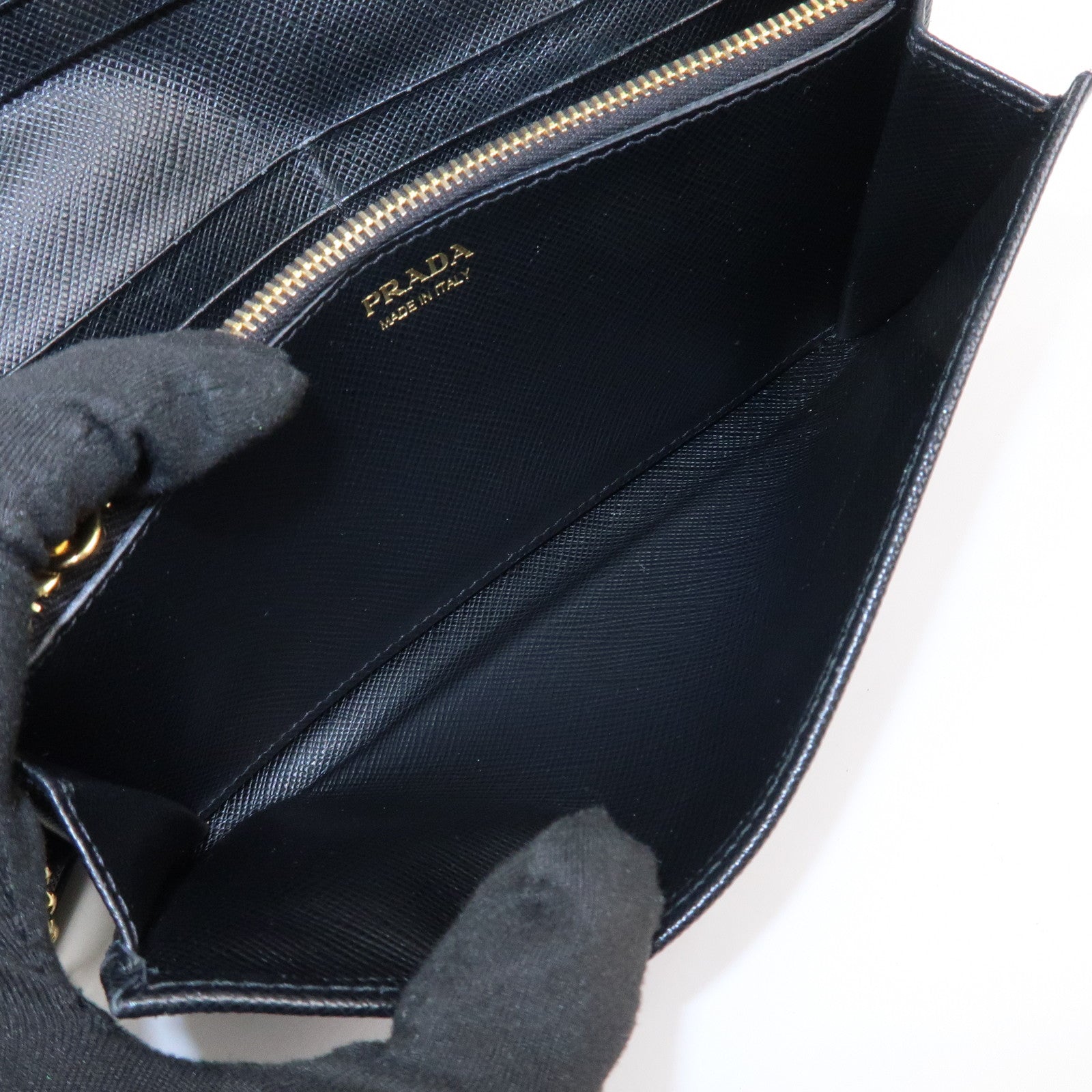 PRADA Logo Saffiano Leather Flap Bi-Fold Long Wallet Black 1MH132