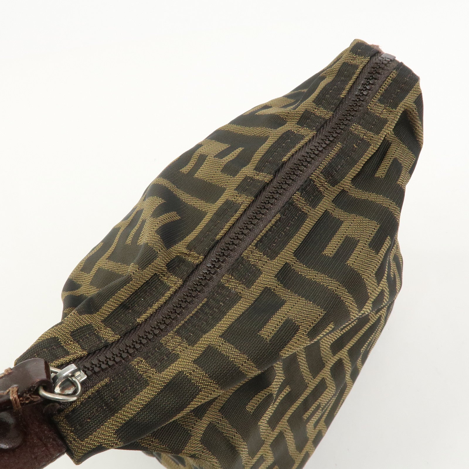 FENDI Zucca Canvas Leather Hand Bag Pouch Bag Brown Black 226540