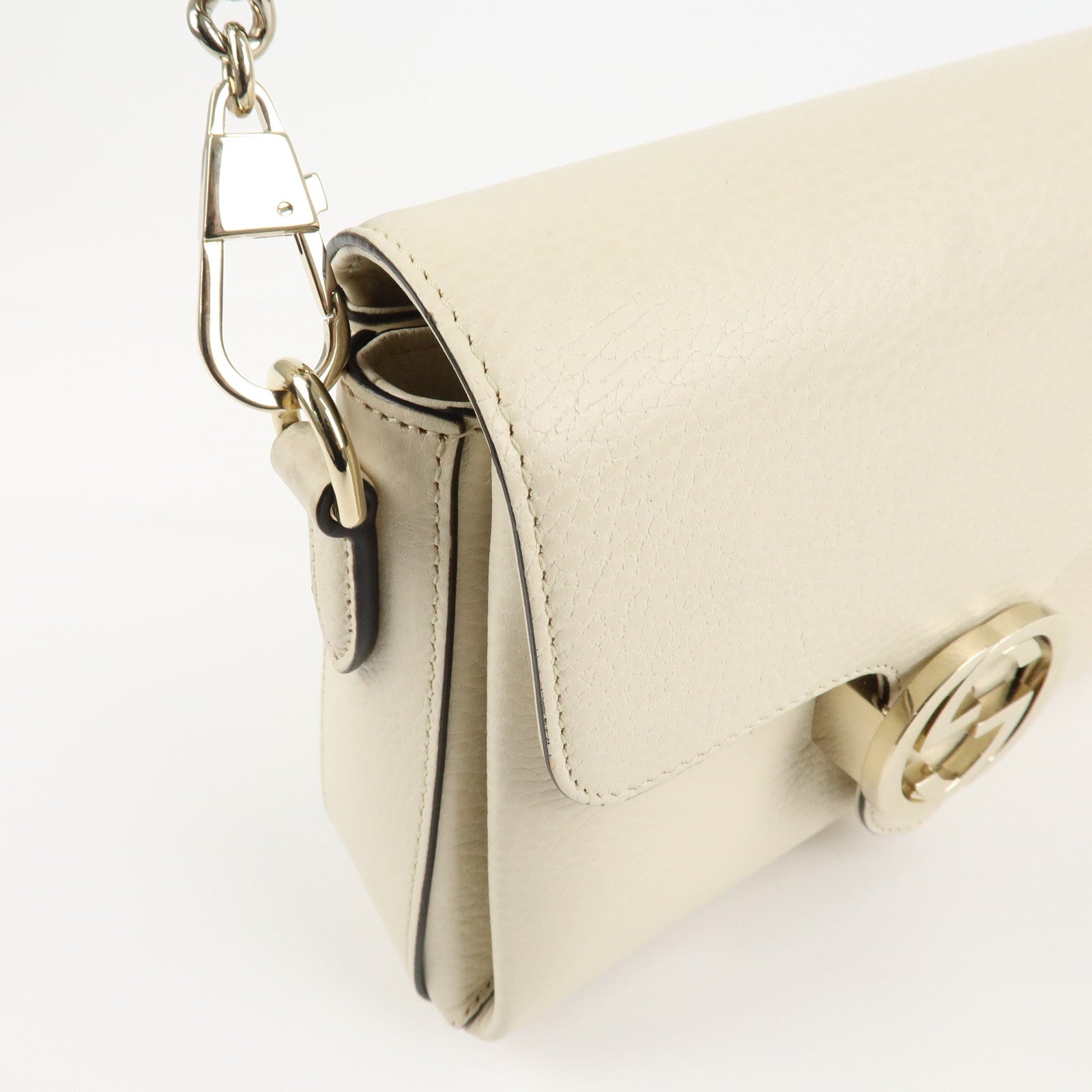 GUCCI Interlocking G Leather Chain Shoulder Bag Ivory Gold 240020 Used