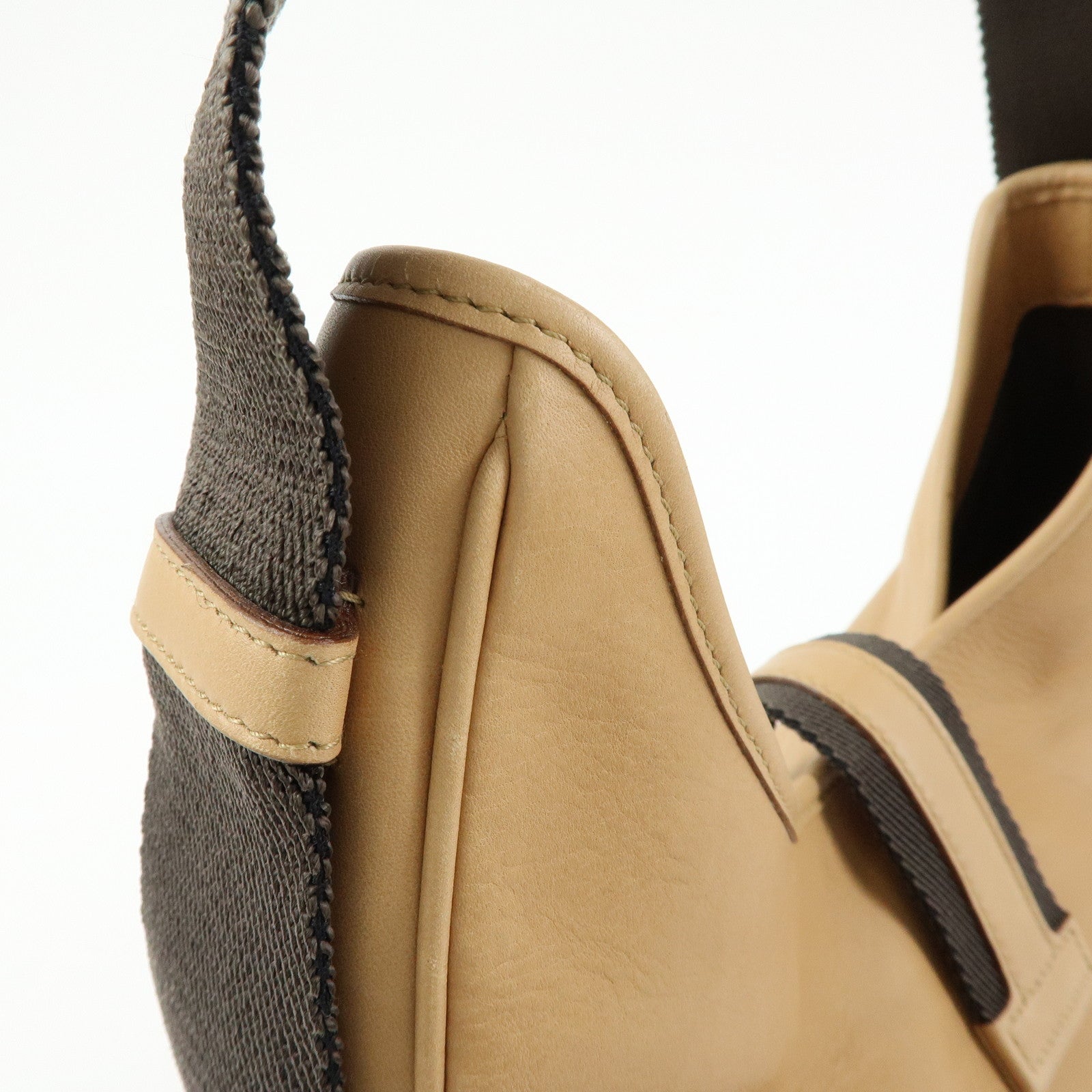 GUCCI Leather Canvas Shoulder Bag Hand Bag Beige Brown 92735