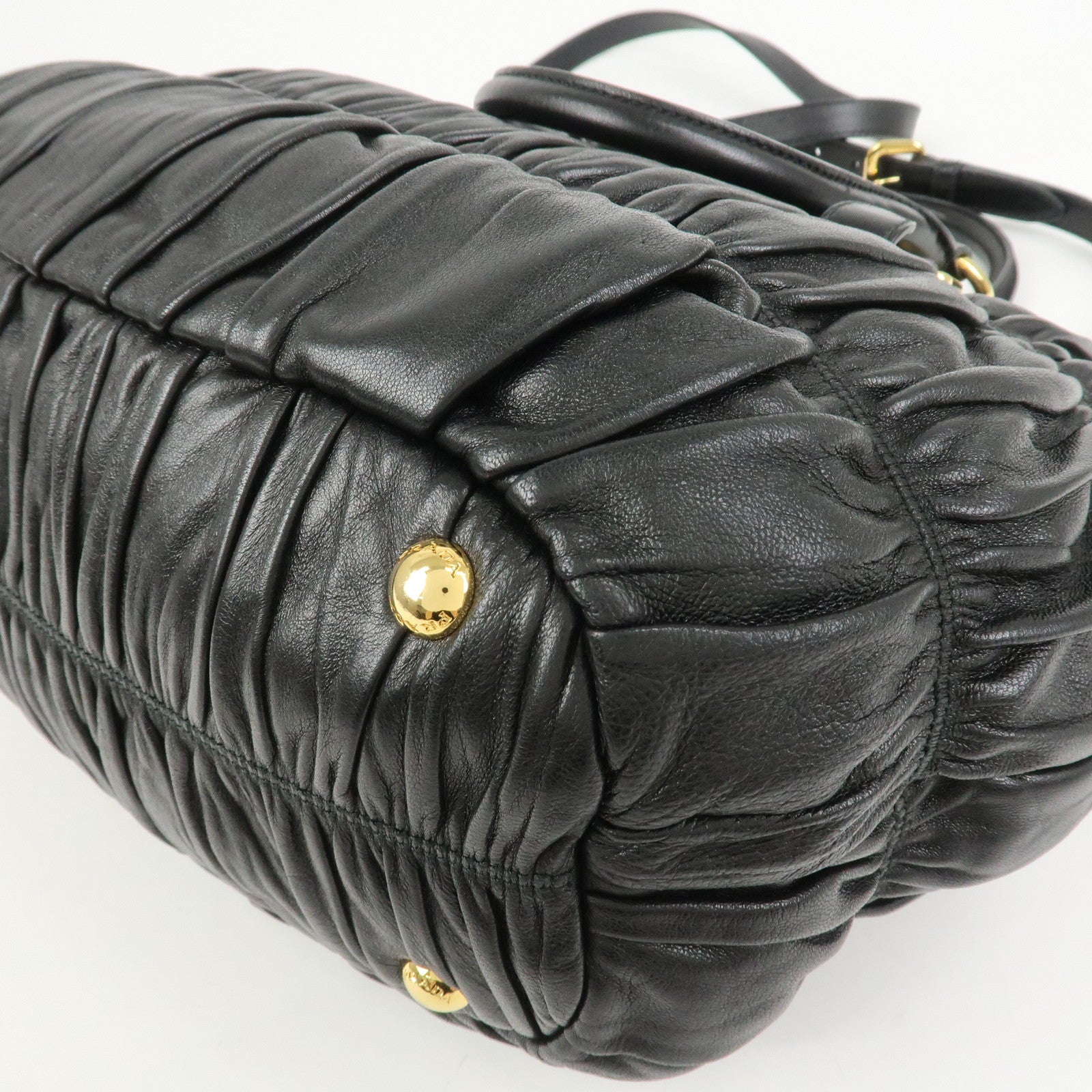 PRADA Leather Gathered 2Way Shoulder Bag Hand Bag Black BN1789