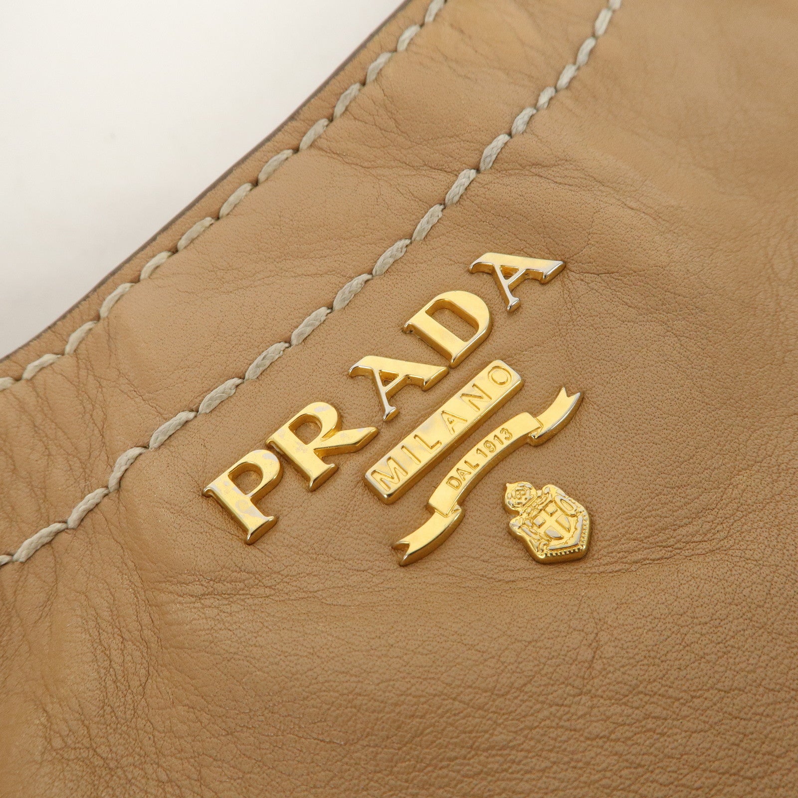 PRADA Leather Shoulder Bag Hand Bag Shoulder Bag Beige Gold BR4691 Used