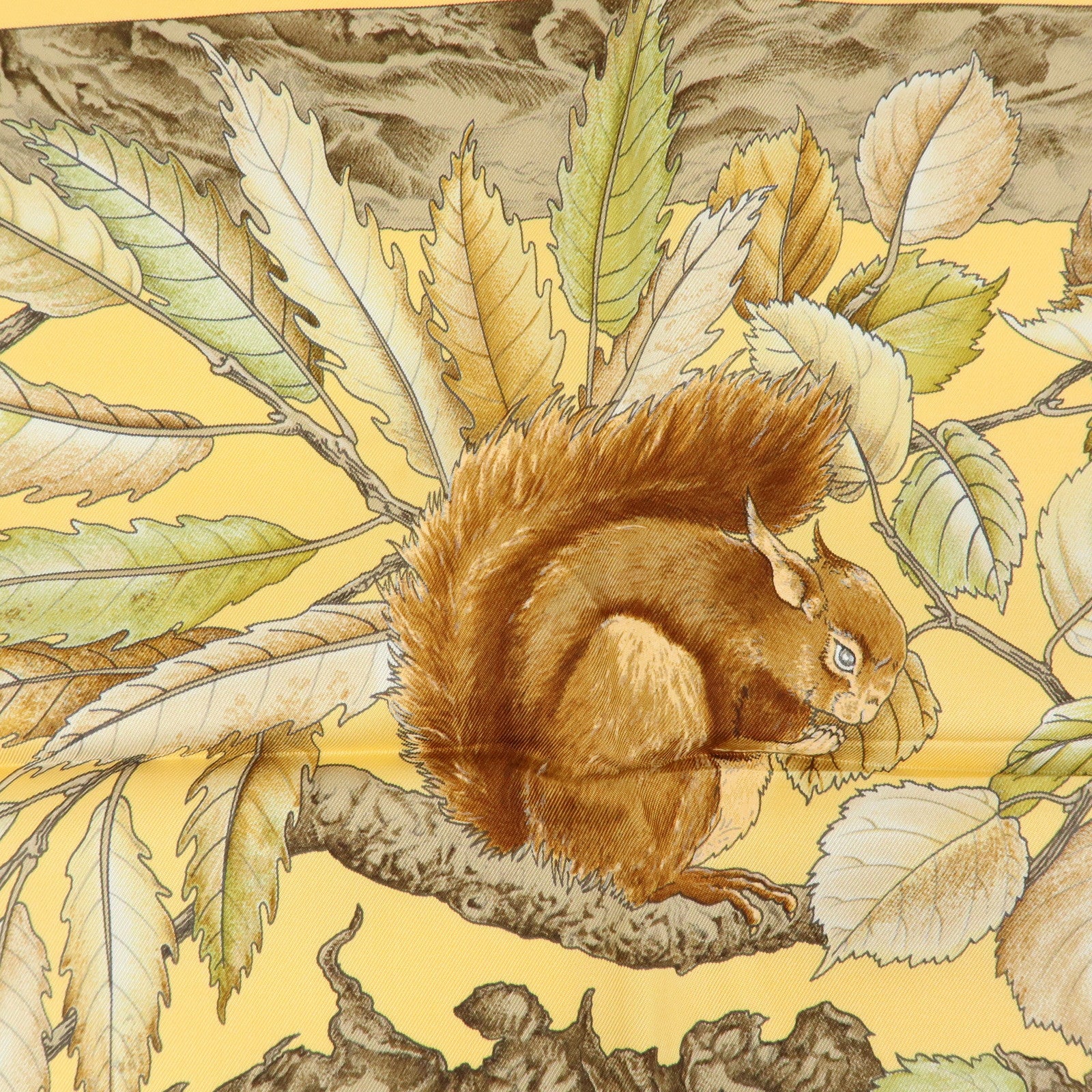 HERMES Carre 90 Silk 100% Scarf Casse Noisette Walnut Yellow Brown