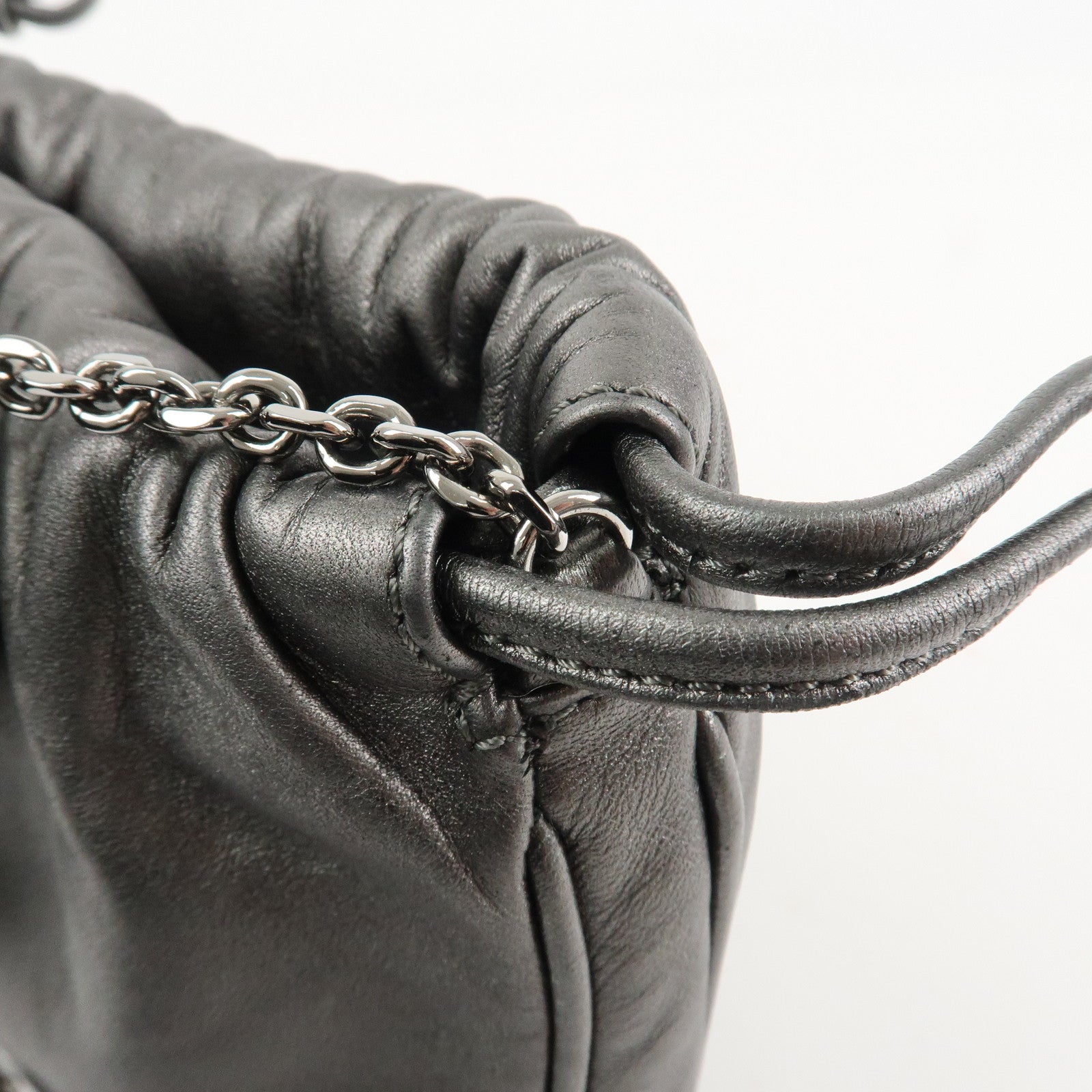 LOEWE Anagram Leather Chain Shoulder Bag Silver Used