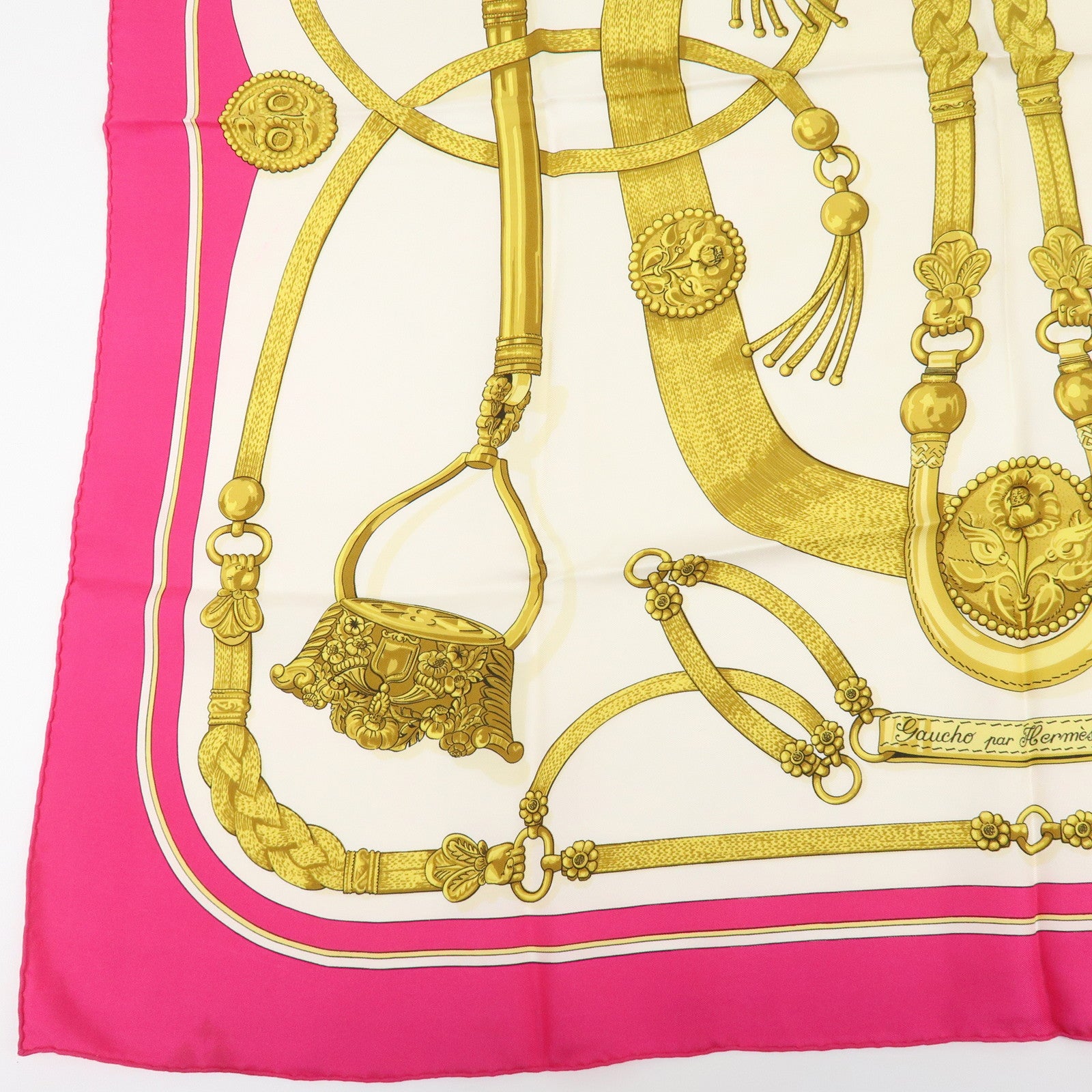 HERMES Carre 90 Set of 2 Silk 100% Scarves Gold Beige Pink