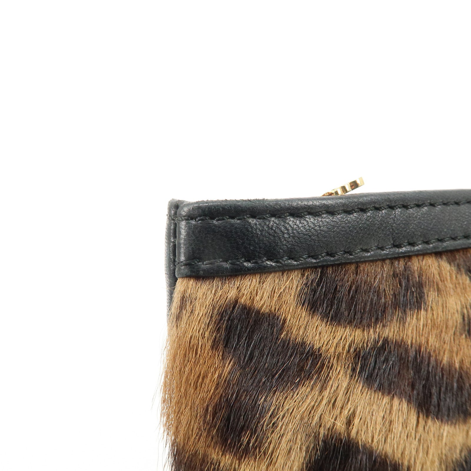 LOEWE Pony Hair Leather Pouch Leopard Brown Black Gold HDW Used