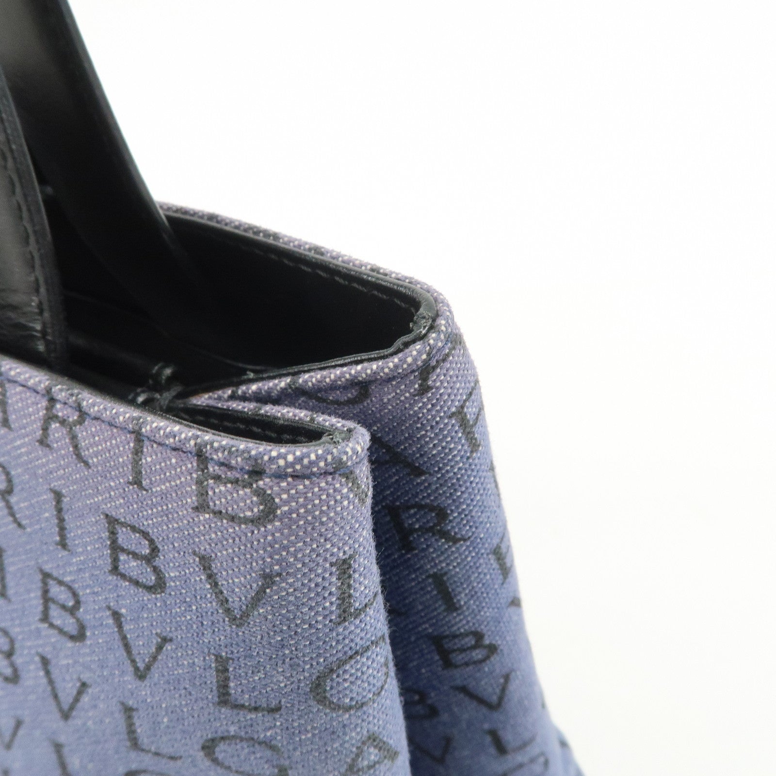 BVLGARI Logo Mania Denim Leather Shoulder Bag Hand Bag Blue Black