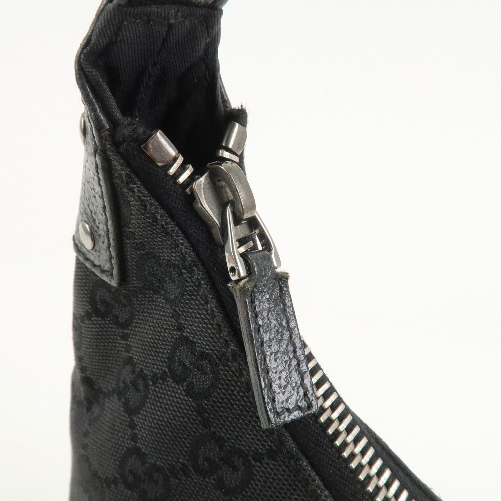 GUCCI GG Canvas Leather Shoulder Bag Hand Bag Black 115003