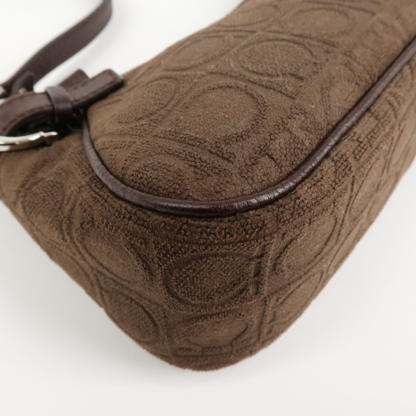 Ferragamo Gancini Leather Cotton Accessory Pouch Hand Bag Brown